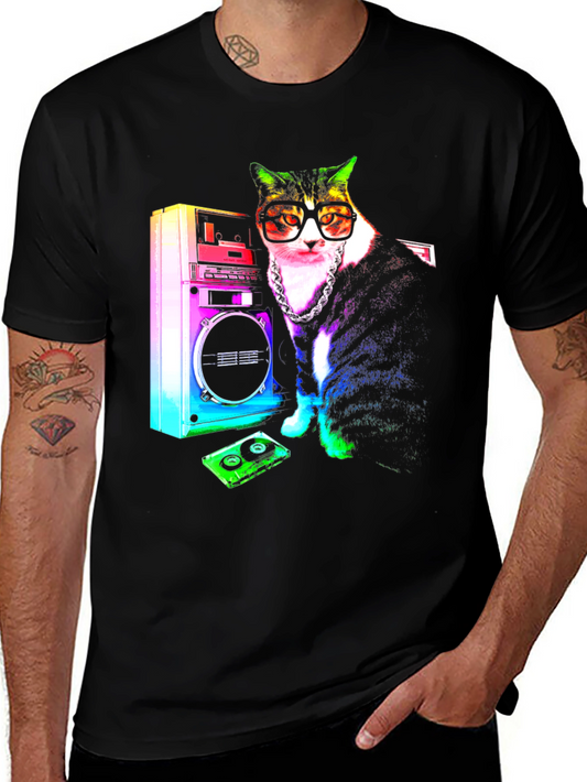 Retro Cat Boombox Graphic T-Shirt