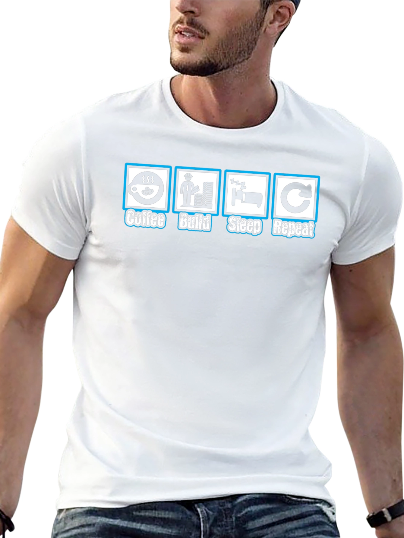 Coffee Build Sleep Repeat Black Graphic T-Shirt