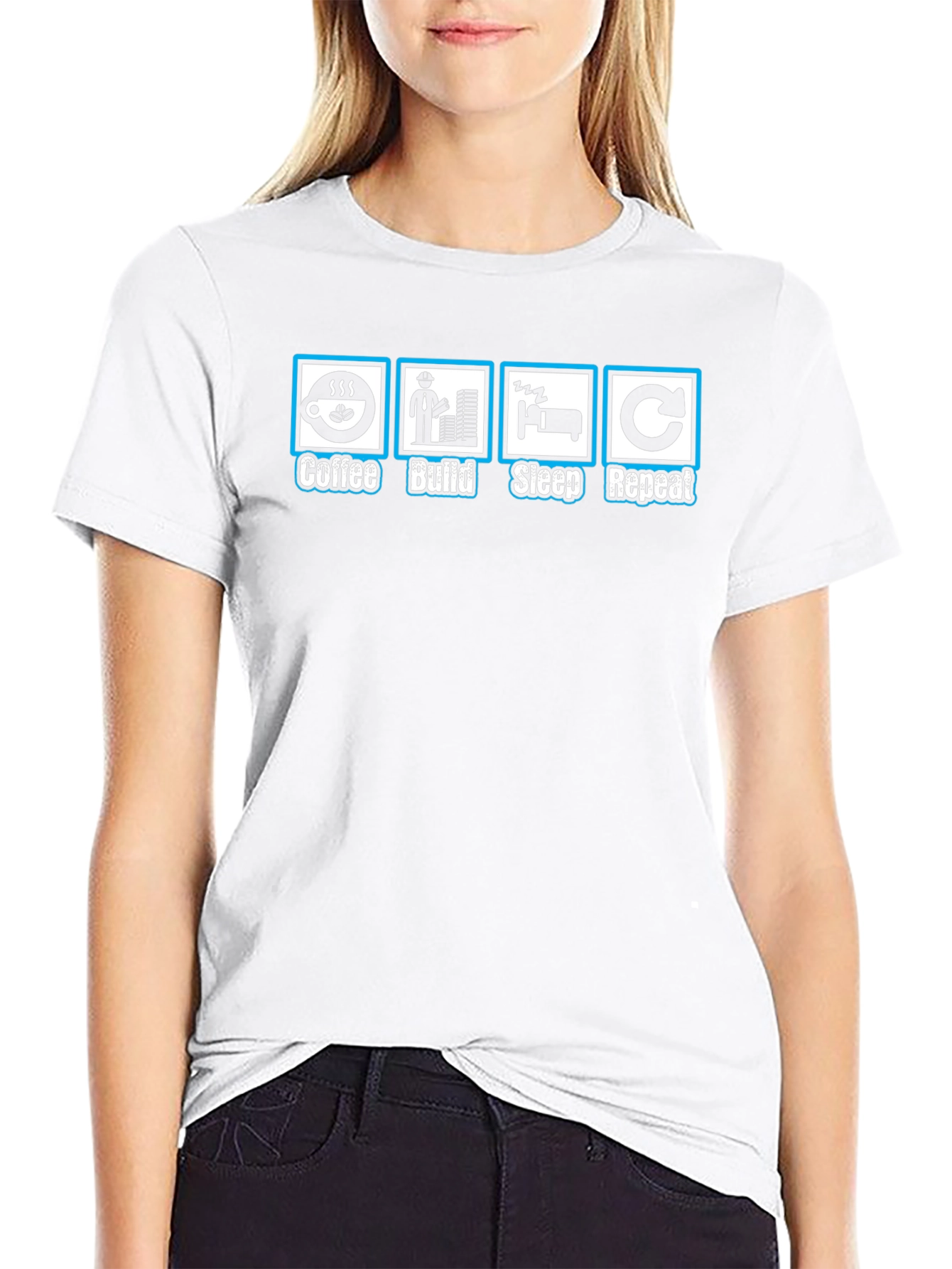 Coffee Build Sleep Repeat Black Graphic T-Shirt