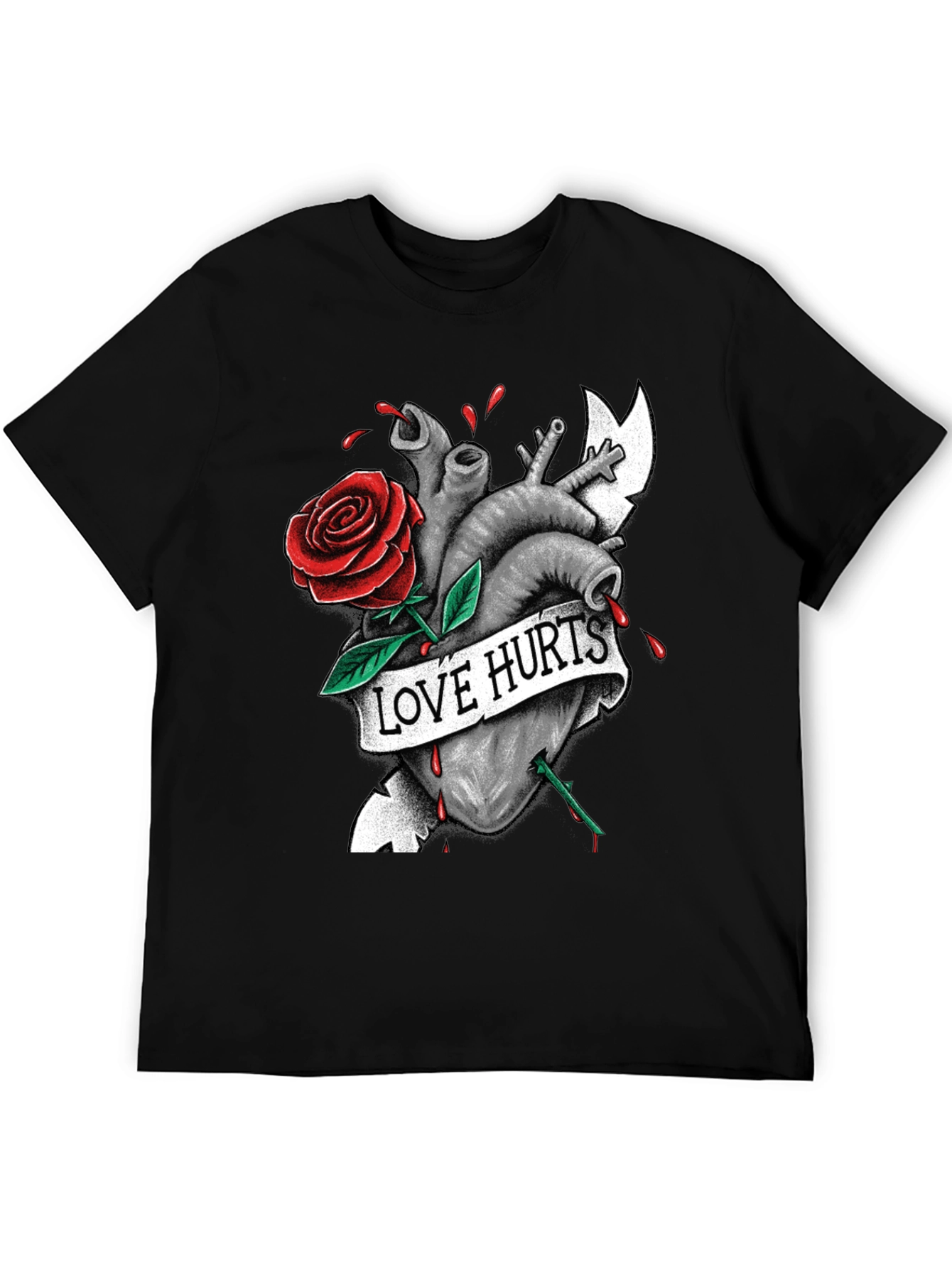 Love Hurts Graphic Tee - Heart & Rose Design