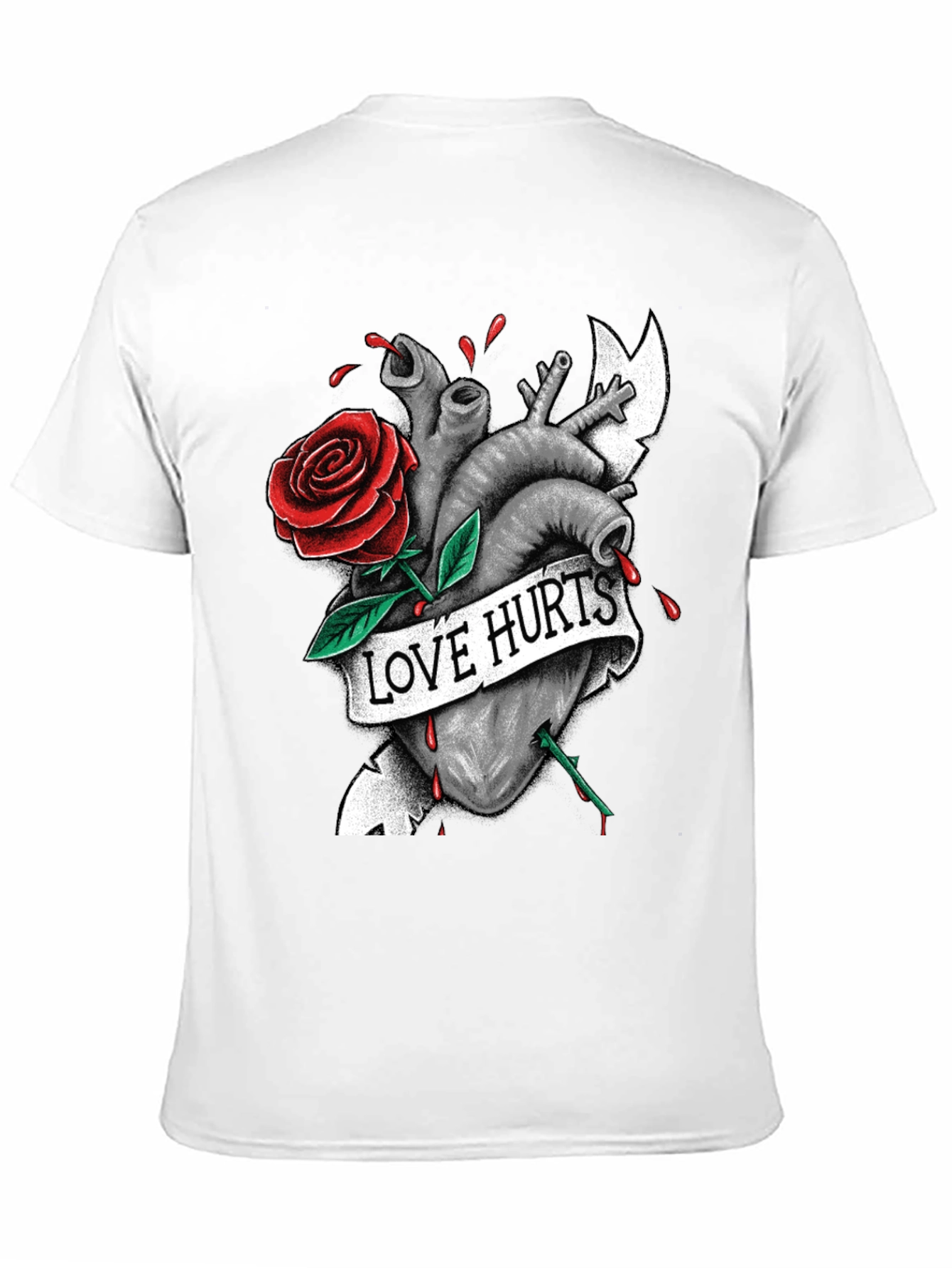 Love Hurts Graphic Tee - Heart & Rose Design