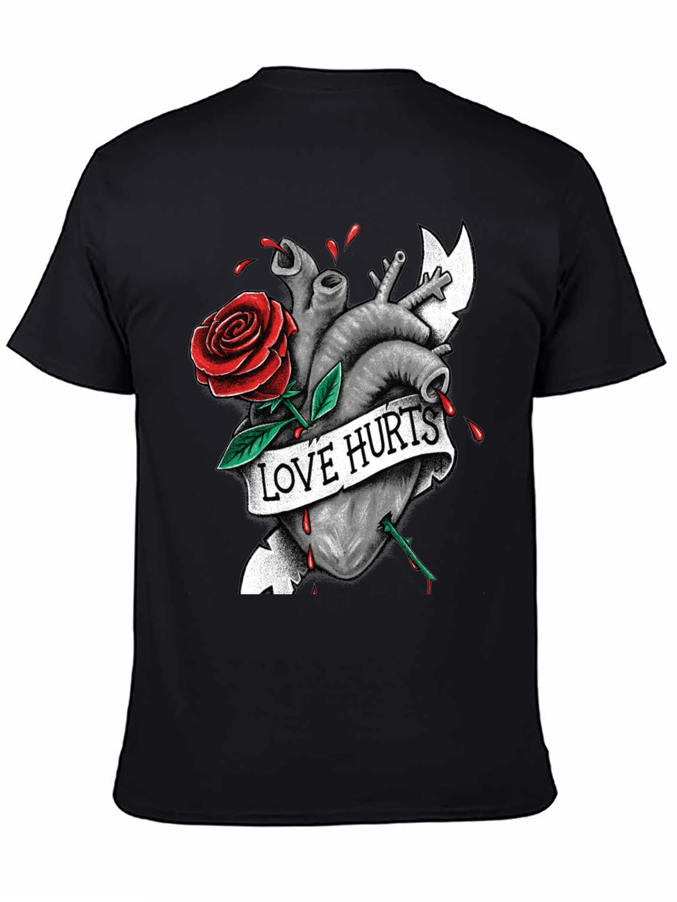 Love Hurts Graphic Tee - Heart & Rose Design