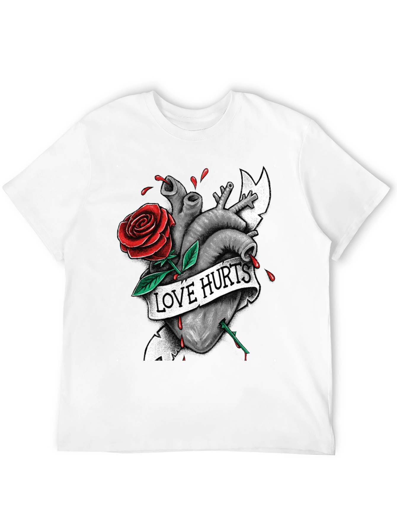 Love Hurts Graphic Tee - Heart & Rose Design