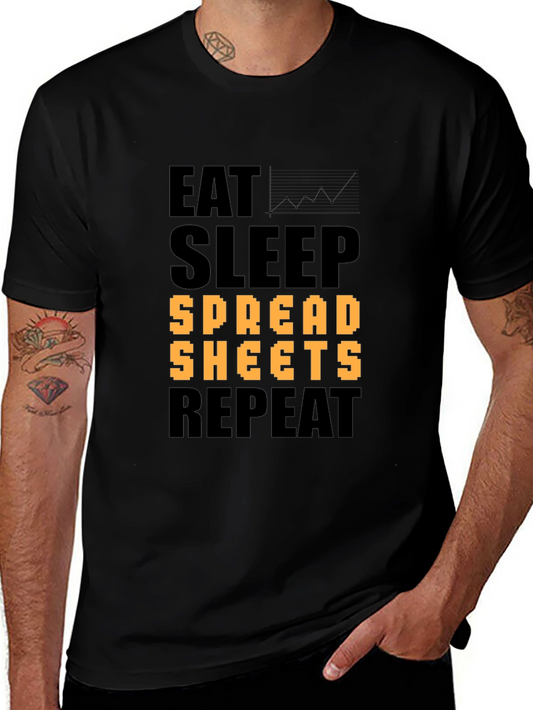 Eat Sleep Spreadsheets Repeat Black T-Shirt