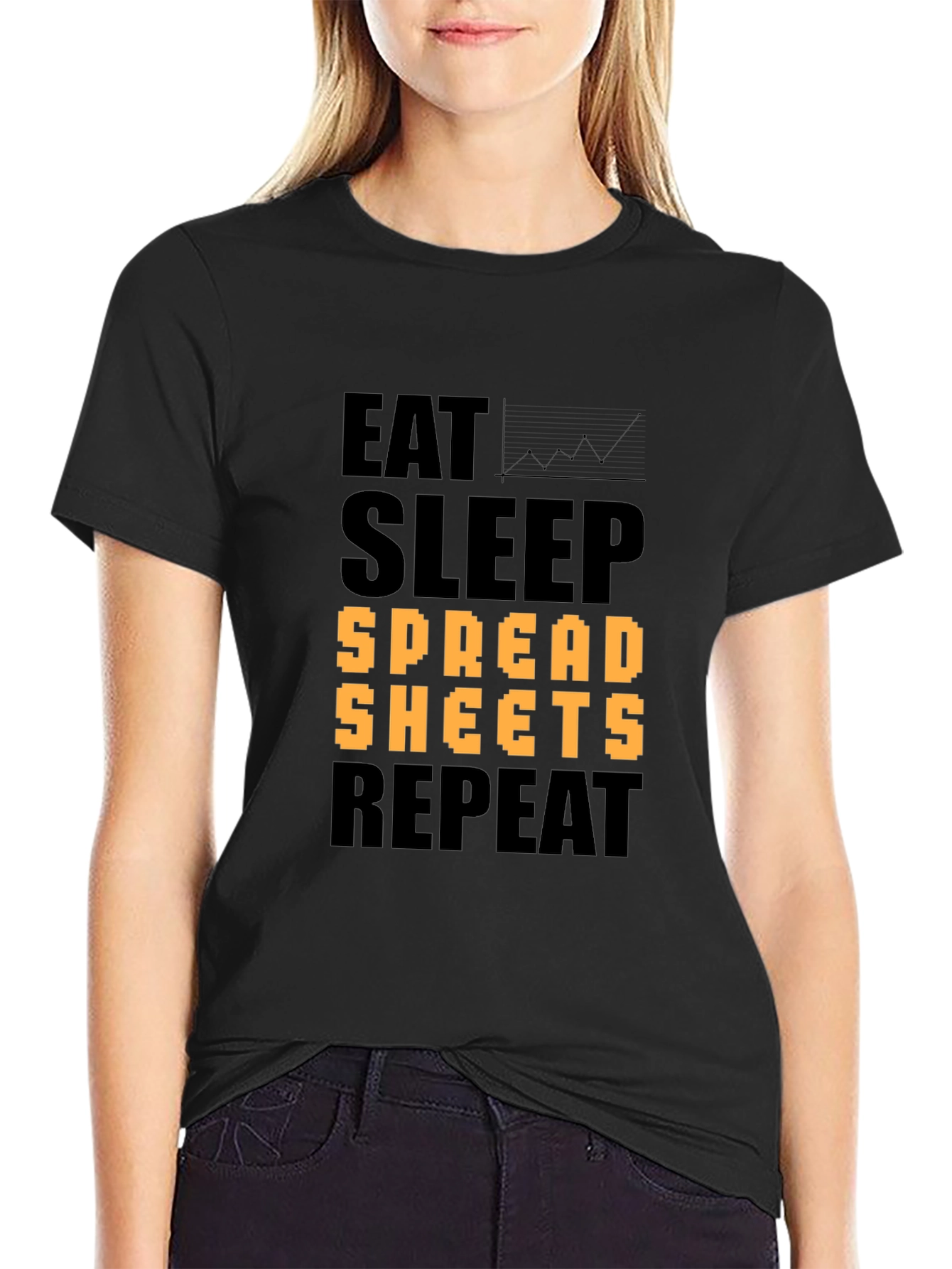 Eat Sleep Spreadsheets Repeat Black T-Shirt