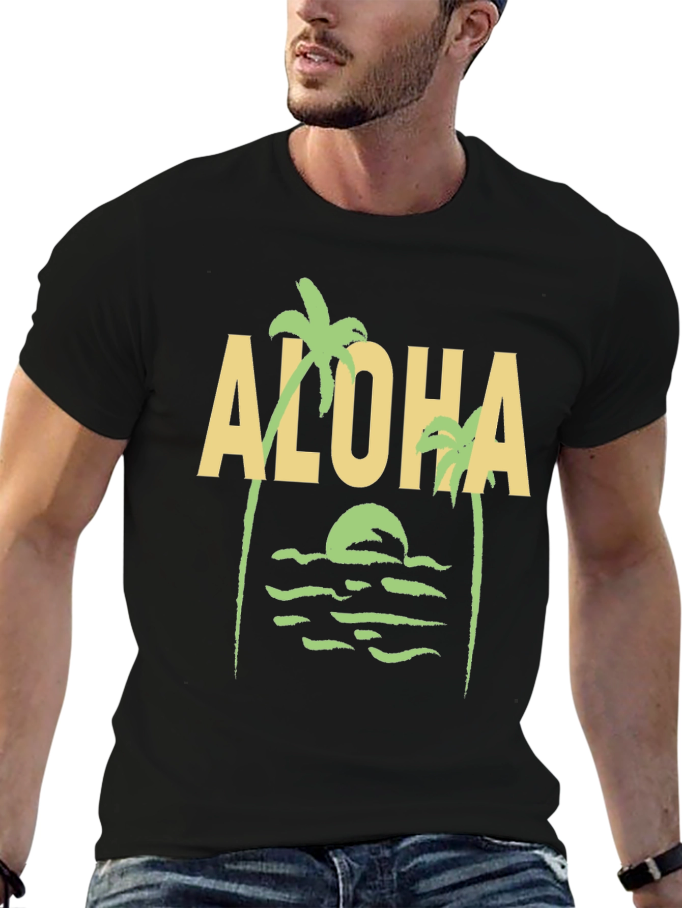 Aloha Palm Tree Graphic Tee - Black