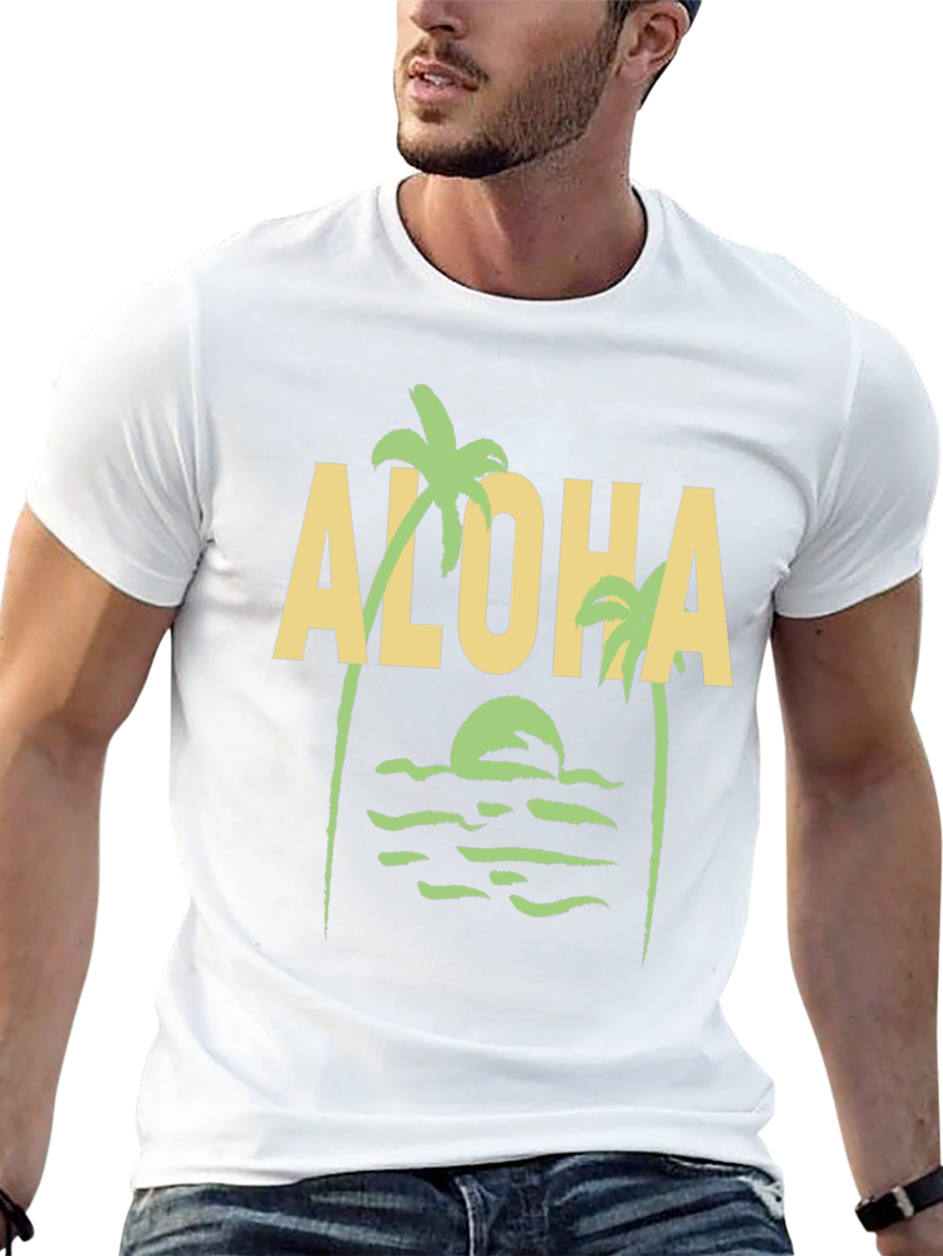 Aloha Palm Tree Graphic Tee - Black