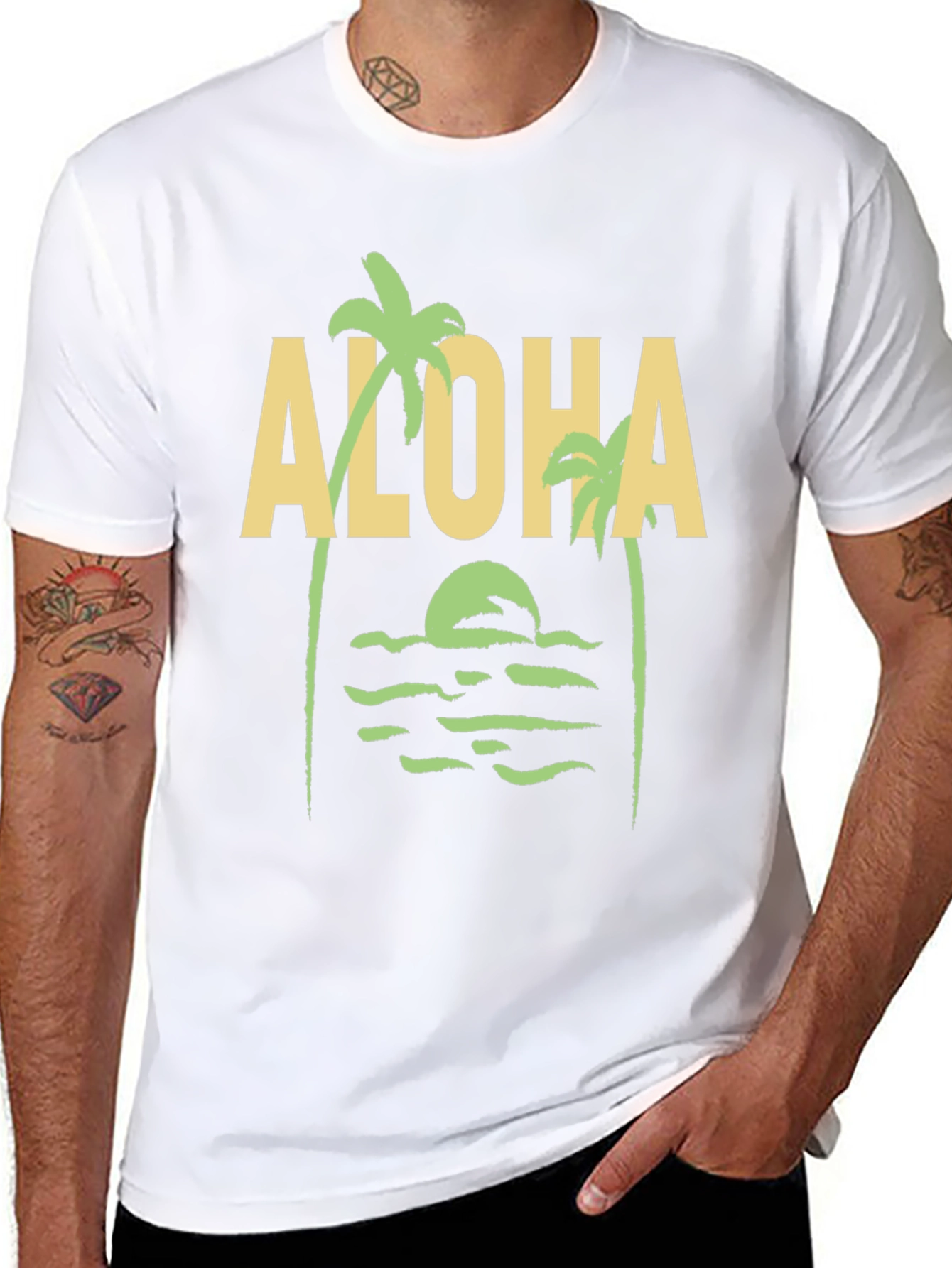 Aloha Palm Tree Graphic Tee - Black