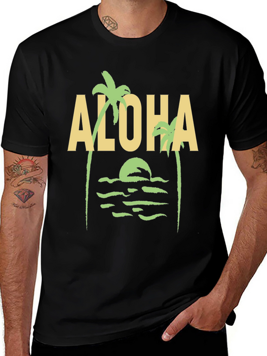 Aloha Palm Tree Graphic Tee - Black