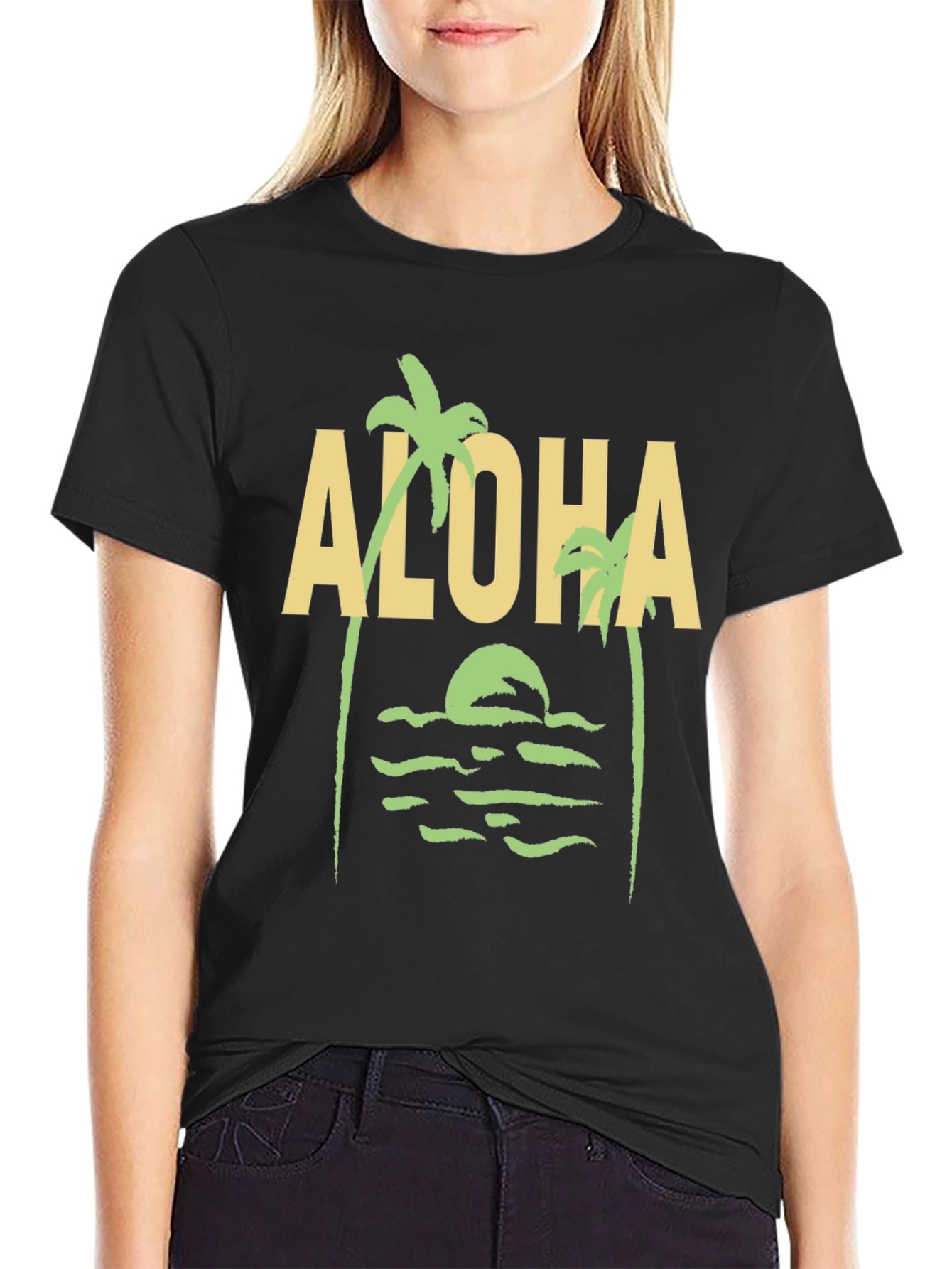 Aloha Palm Tree Graphic Tee - Black