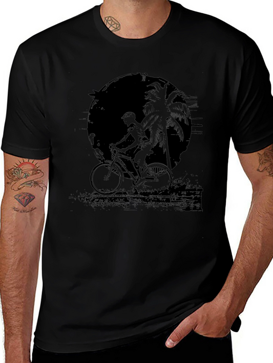 Black Bike Rider Palm Tree Graphic Tee