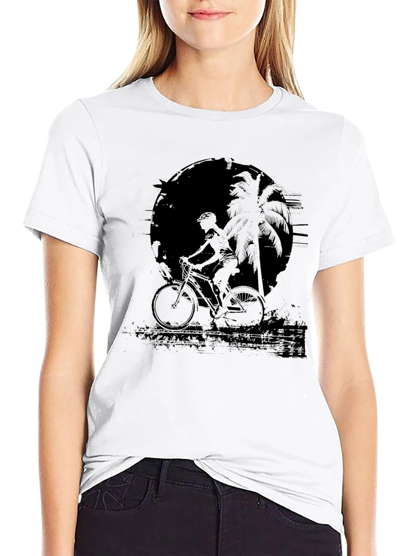 Black Bike Rider Palm Tree Graphic Tee