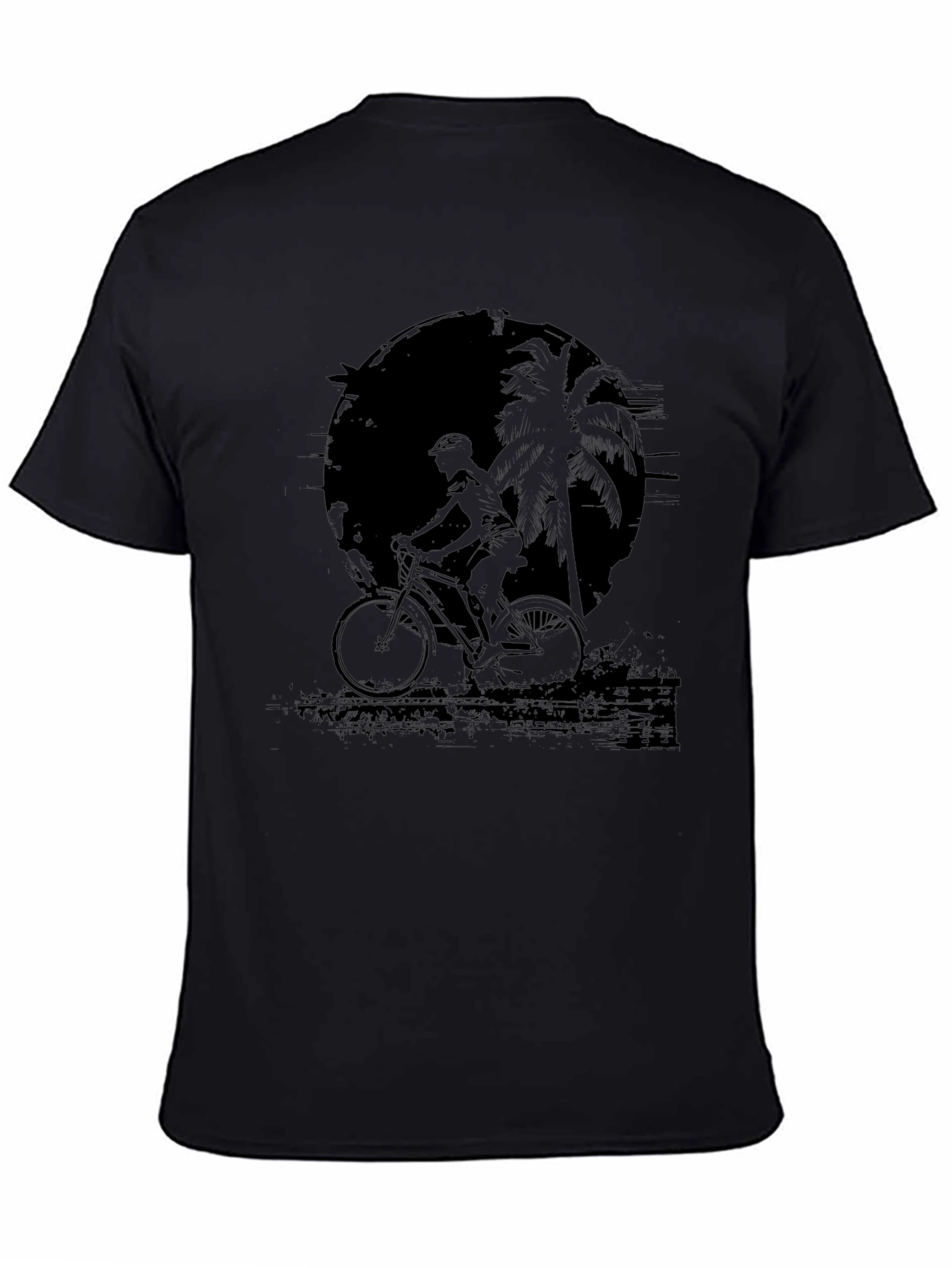 Black Bike Rider Palm Tree Graphic Tee