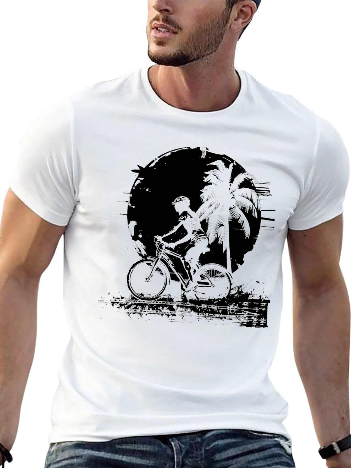 Black Bike Rider Palm Tree Graphic Tee