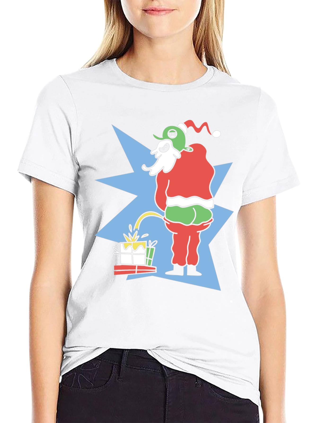 Grinch Peeing on Gifts Graphic T-Shirt Funny Christmas