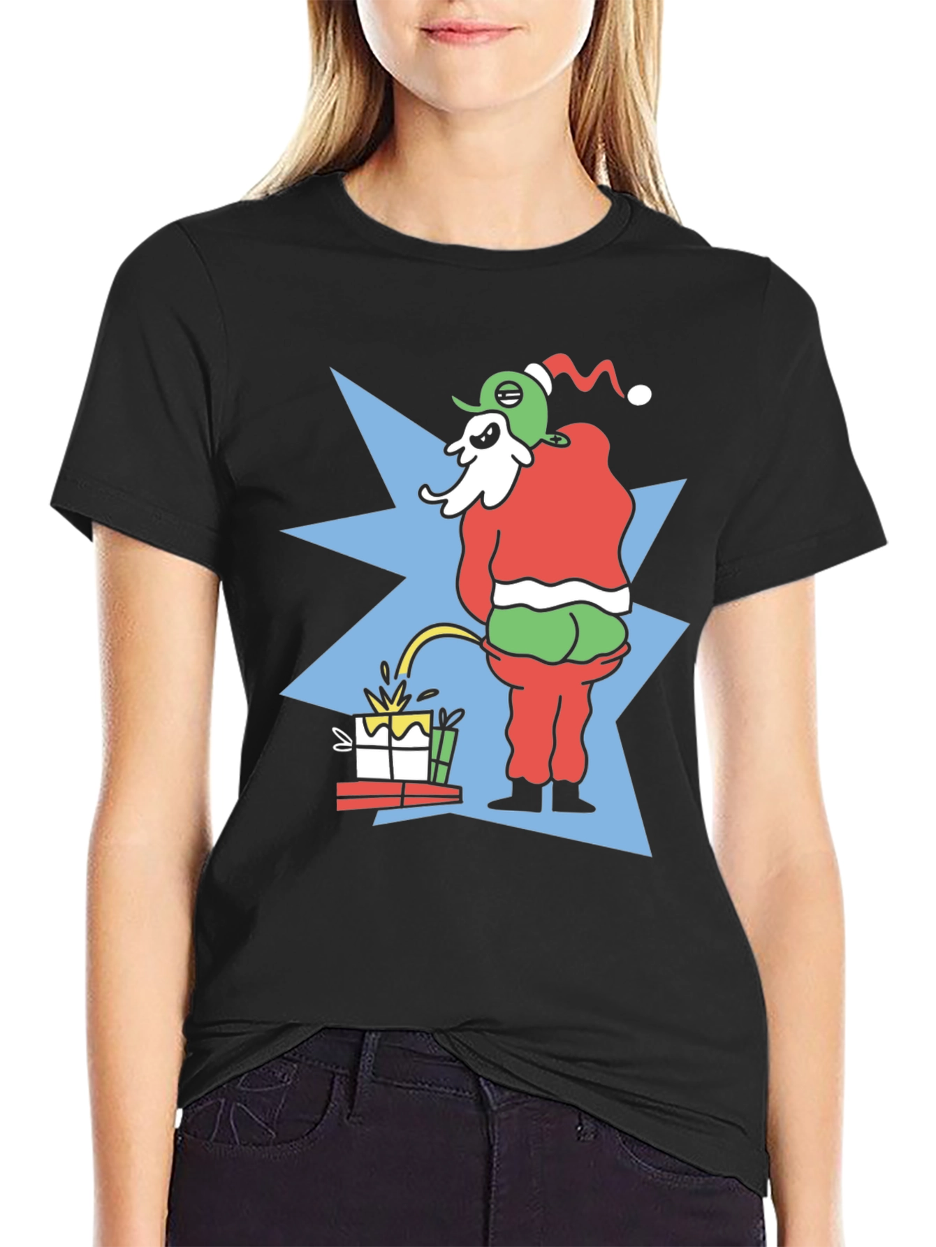 Grinch Peeing on Gifts Graphic T-Shirt Funny Christmas