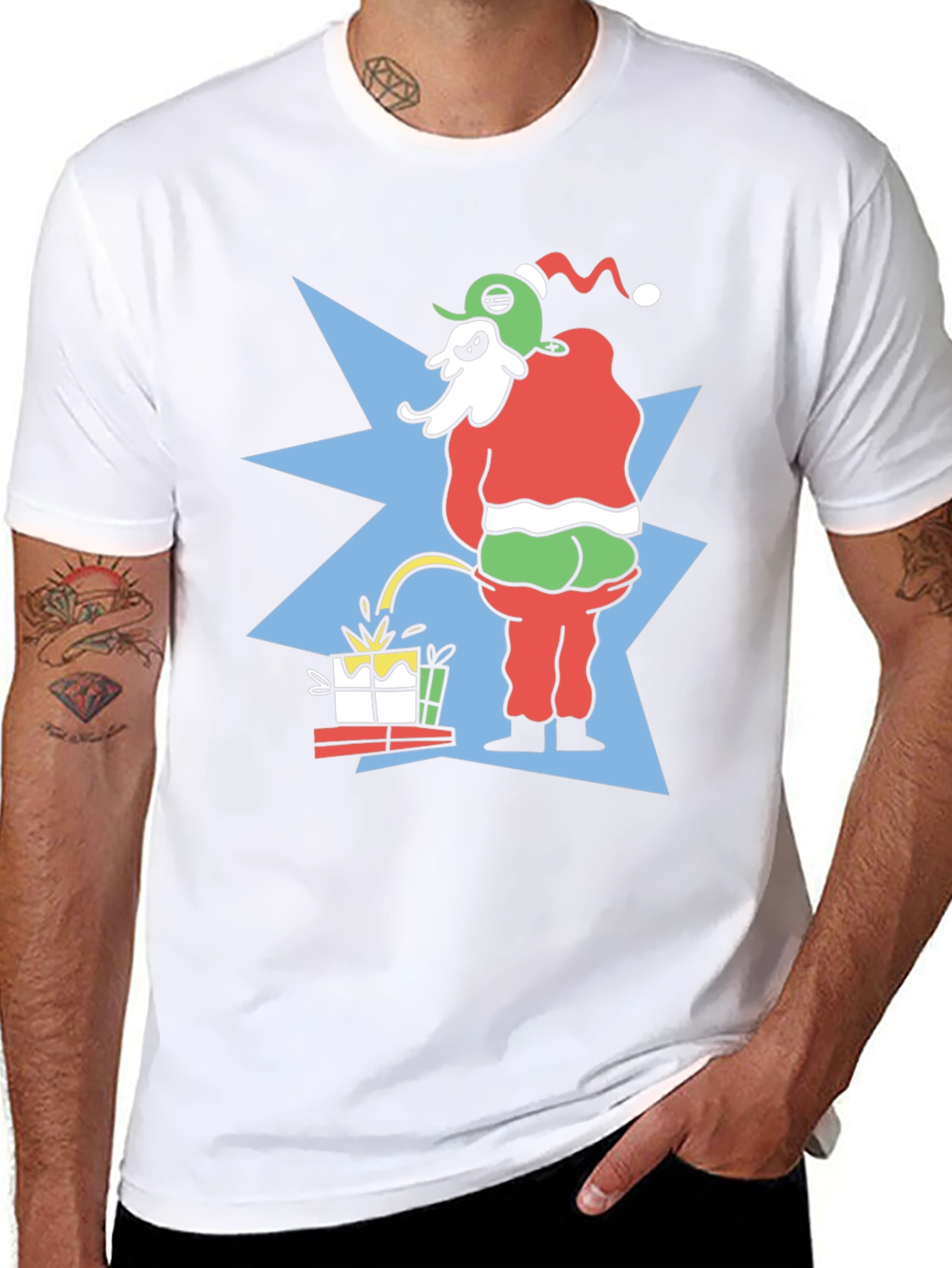 Grinch Peeing on Gifts Graphic T-Shirt Funny Christmas