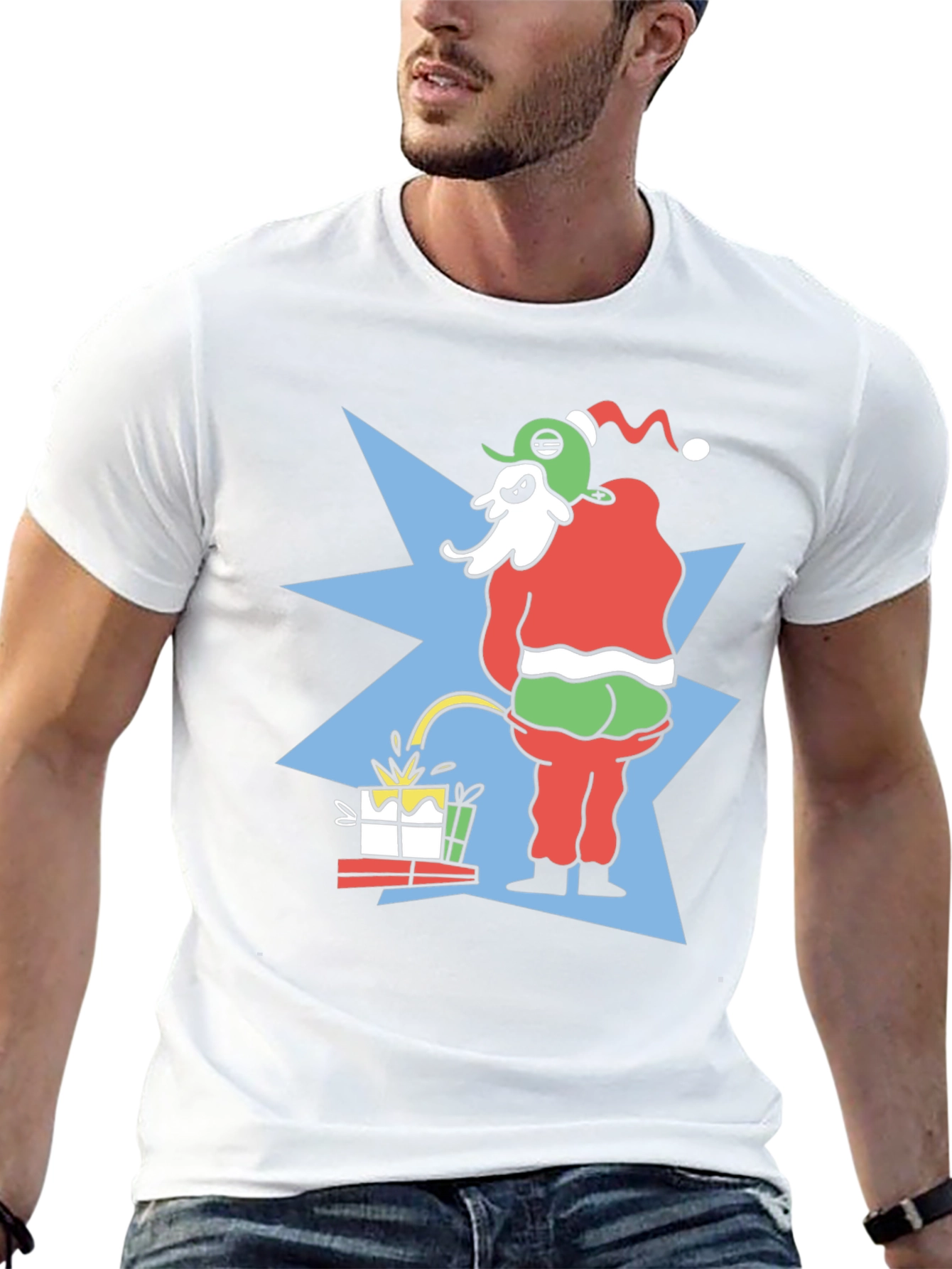 Grinch Peeing on Gifts Graphic T-Shirt Funny Christmas