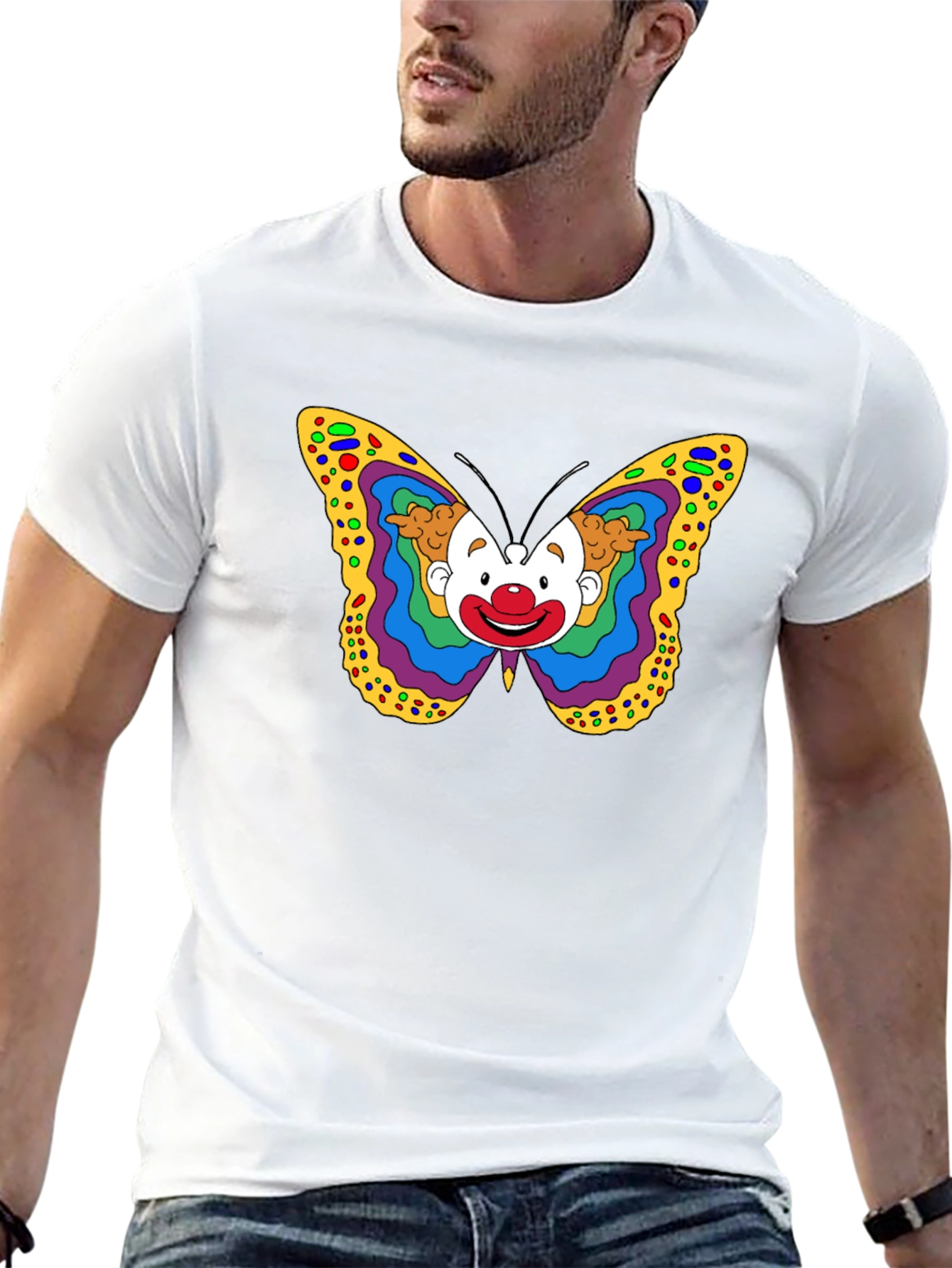 Clown Butterfly Graphic Tee - Unique Art T-Shirt