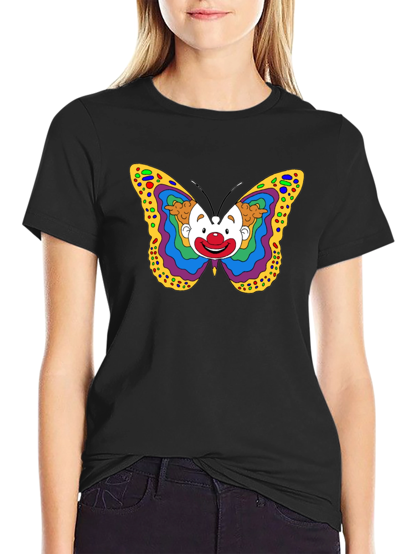 Clown Butterfly Graphic Tee - Unique Art T-Shirt