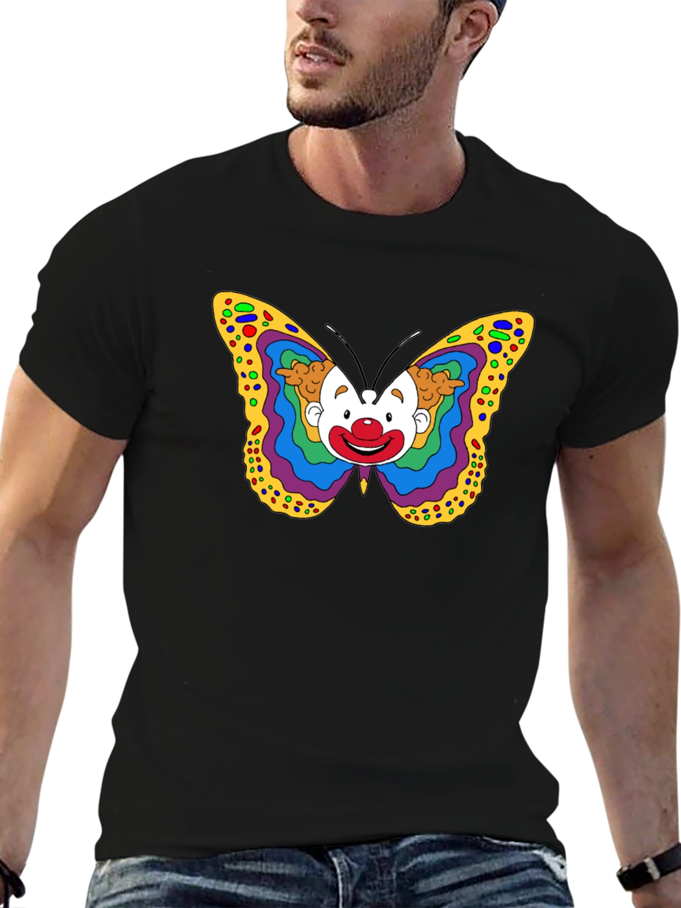 Clown Butterfly Graphic Tee - Unique Art T-Shirt
