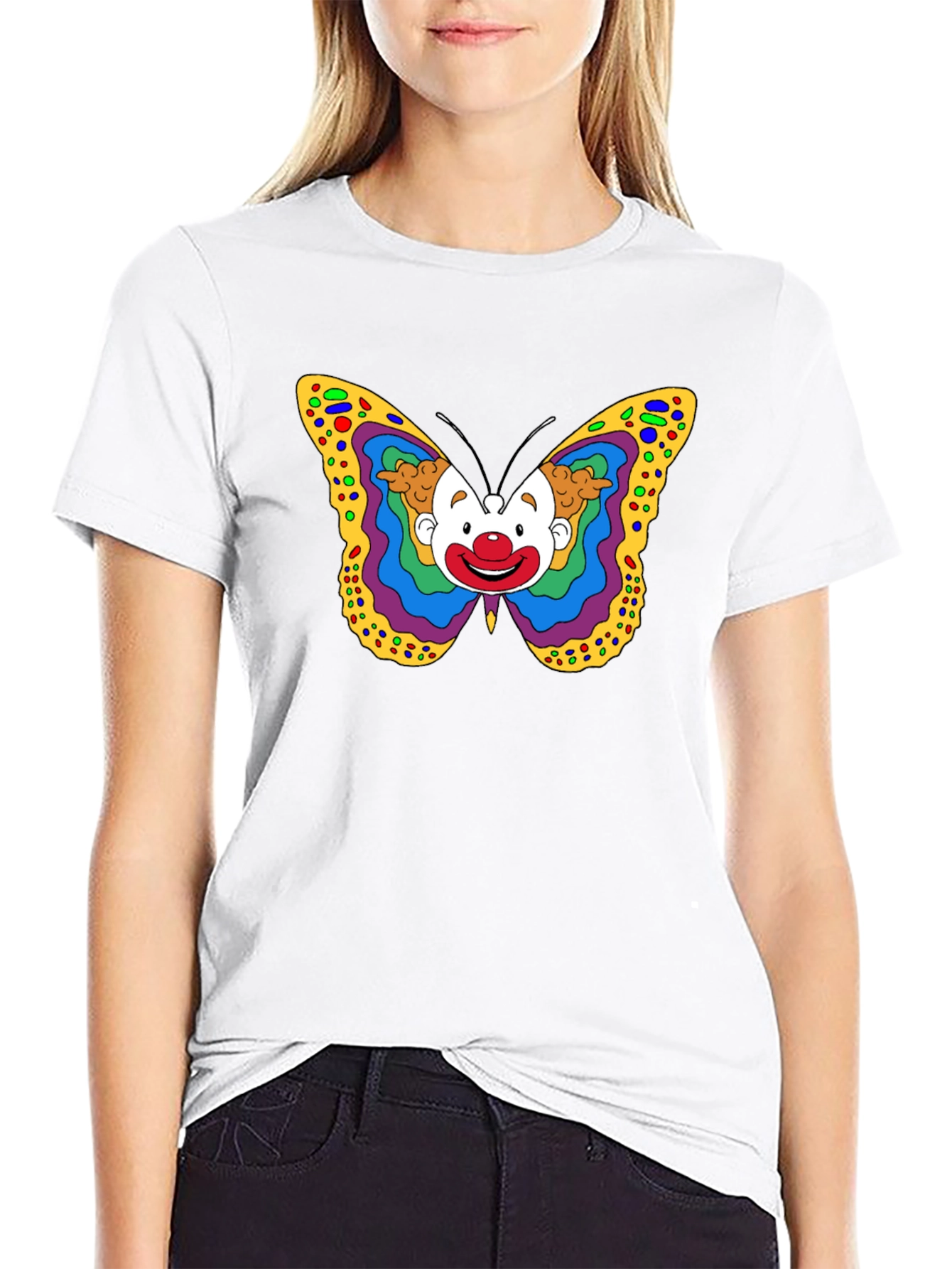 Clown Butterfly Graphic Tee - Unique Art T-Shirt