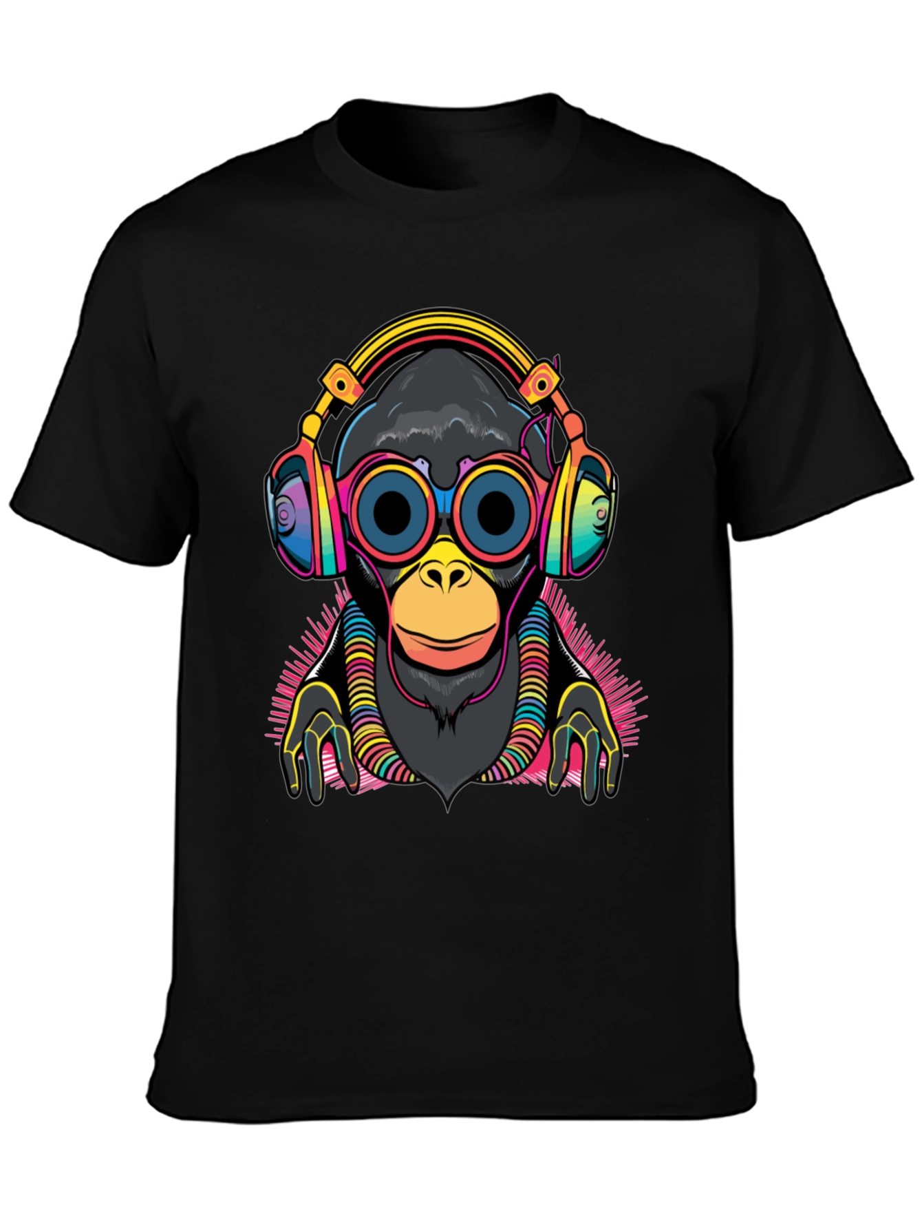 DJ Monkey Graphic Tee - Black Cotton T-Shirt