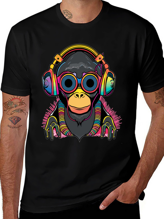 DJ Monkey Graphic Tee - Black Cotton T-Shirt