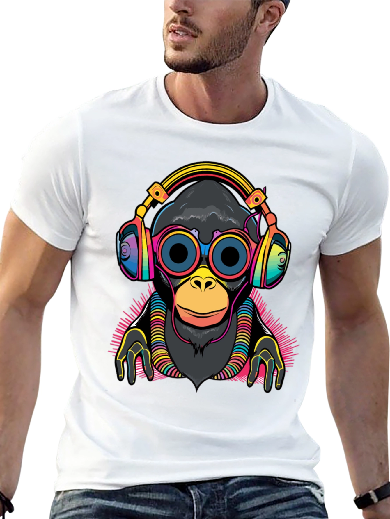 DJ Monkey Graphic Tee - Black Cotton T-Shirt
