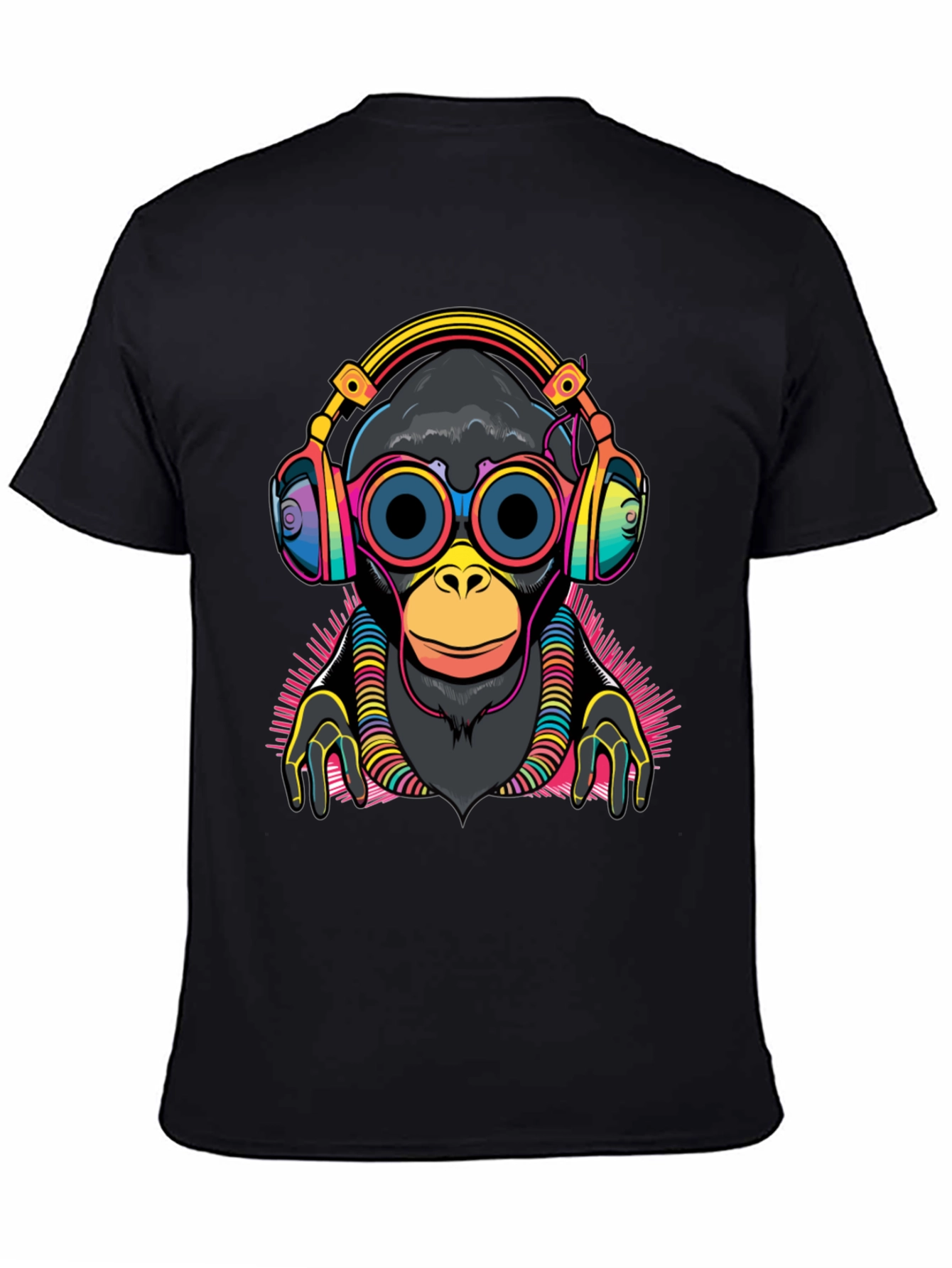 DJ Monkey Graphic Tee - Black Cotton T-Shirt