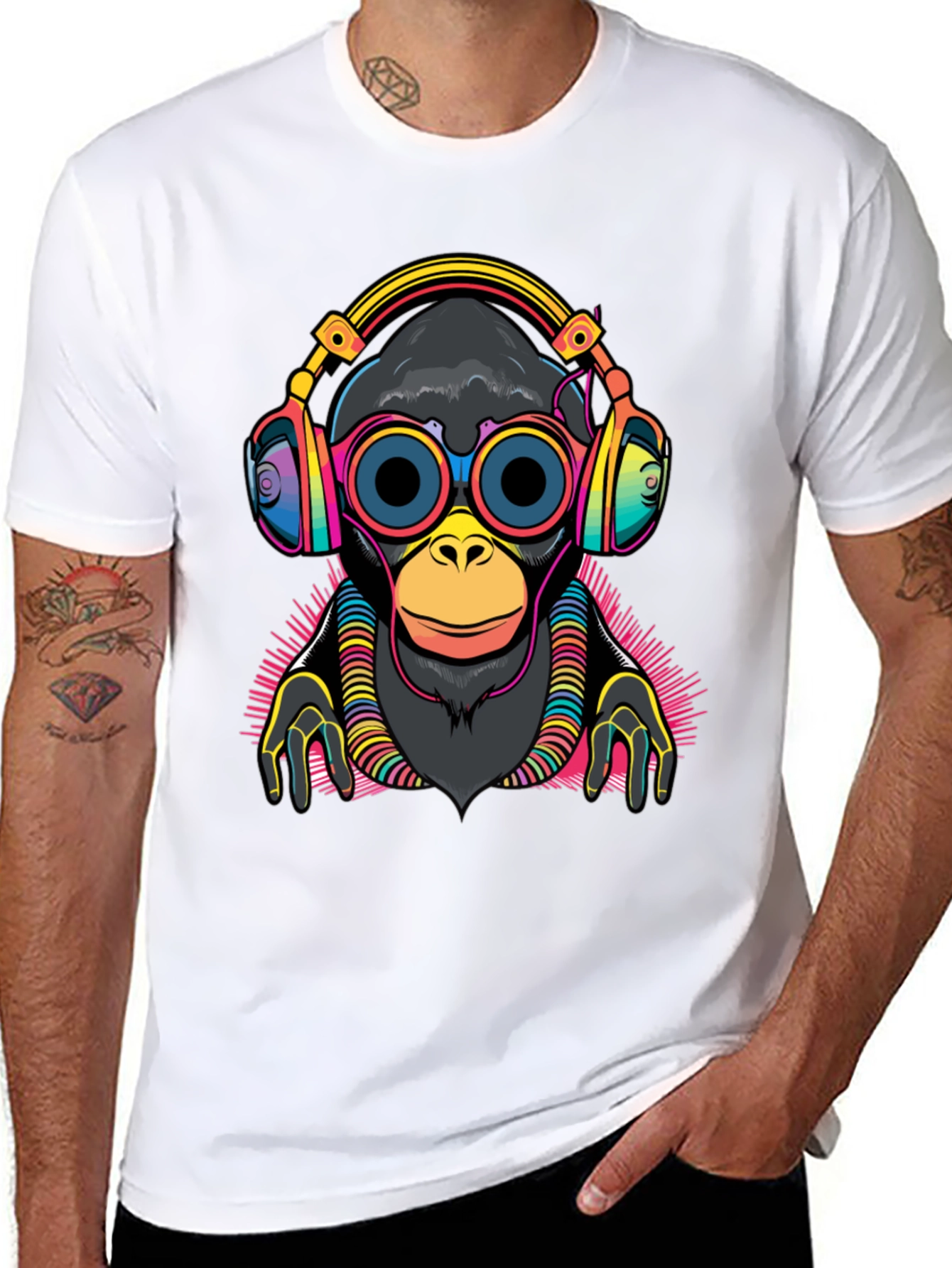 DJ Monkey Graphic Tee - Black Cotton T-Shirt