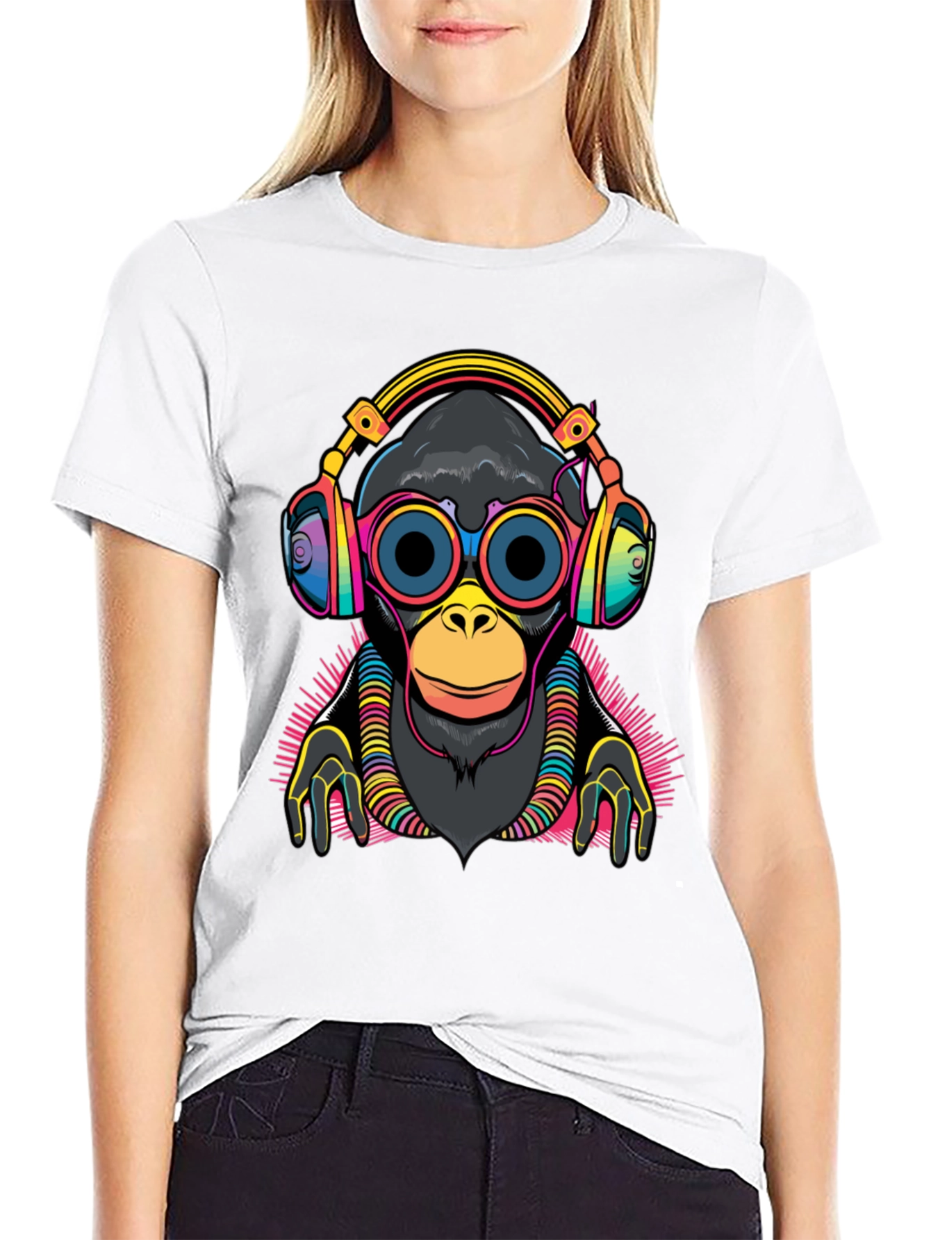 DJ Monkey Graphic Tee - Black Cotton T-Shirt