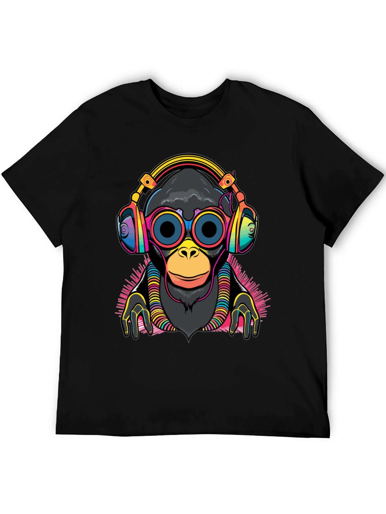DJ Monkey Graphic Tee - Black Cotton T-Shirt