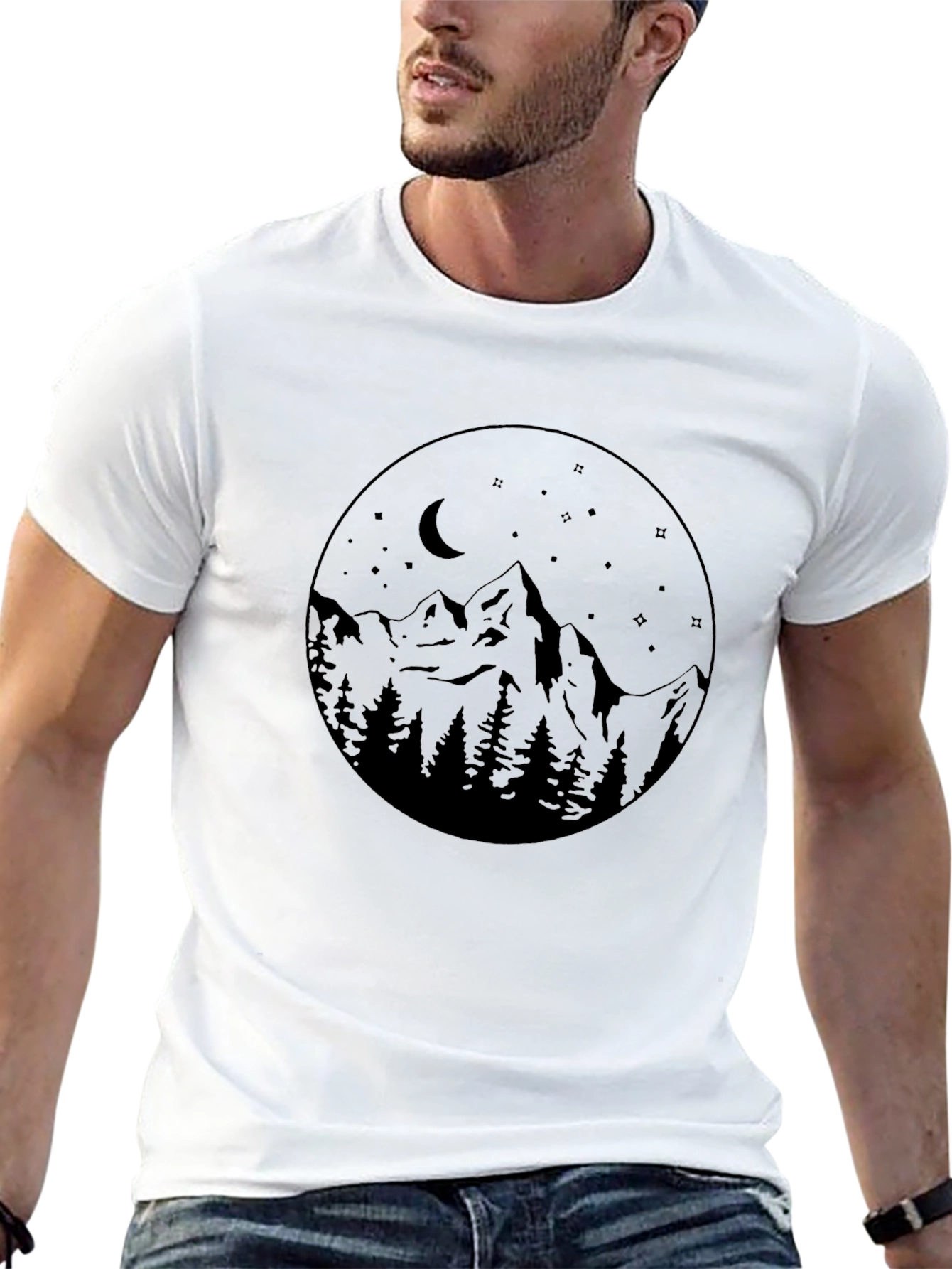 Mountain Moon Graphic Tee - Black Cotton Blend
