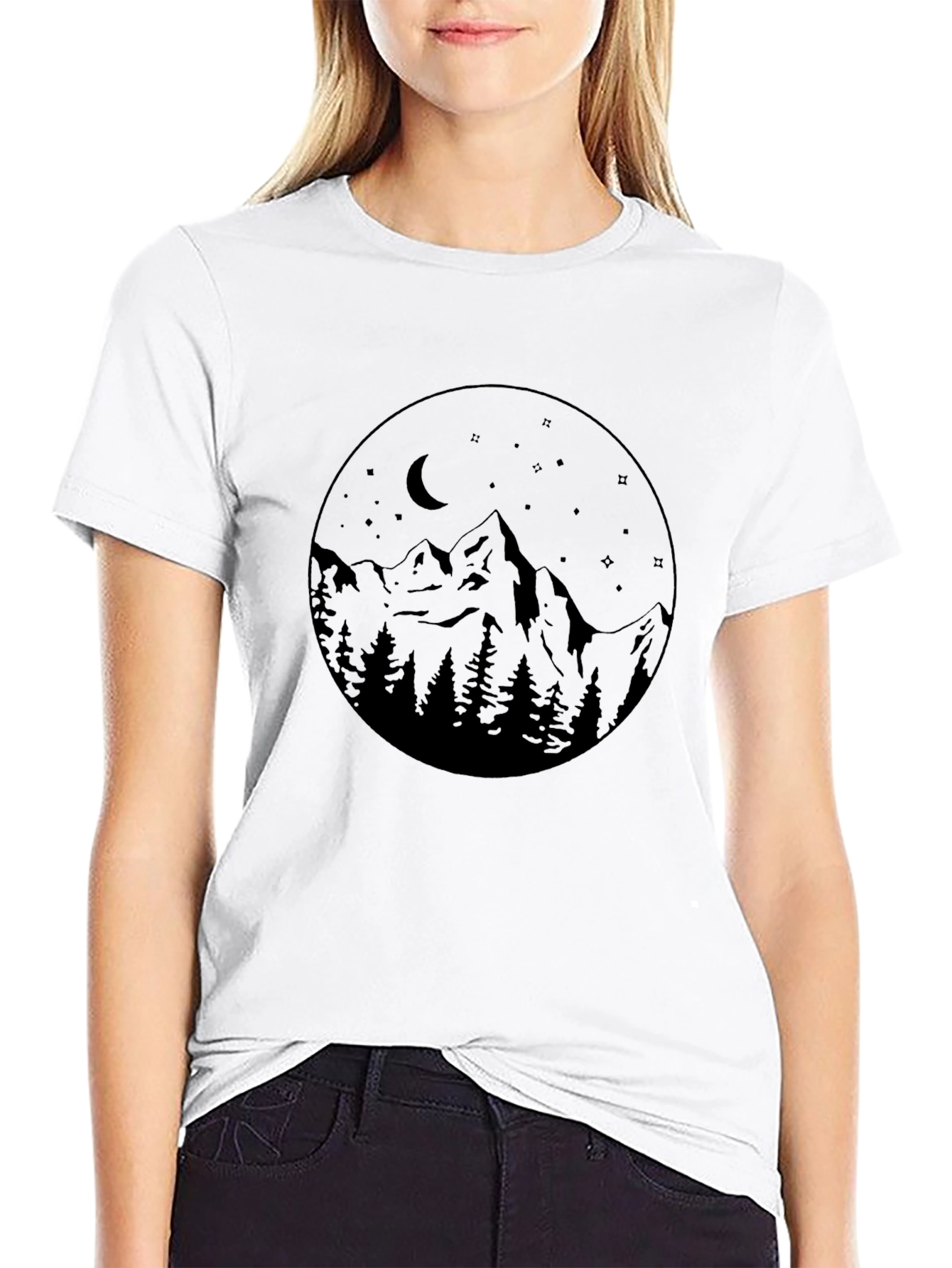 Mountain Moon Graphic Tee - Black Cotton Blend