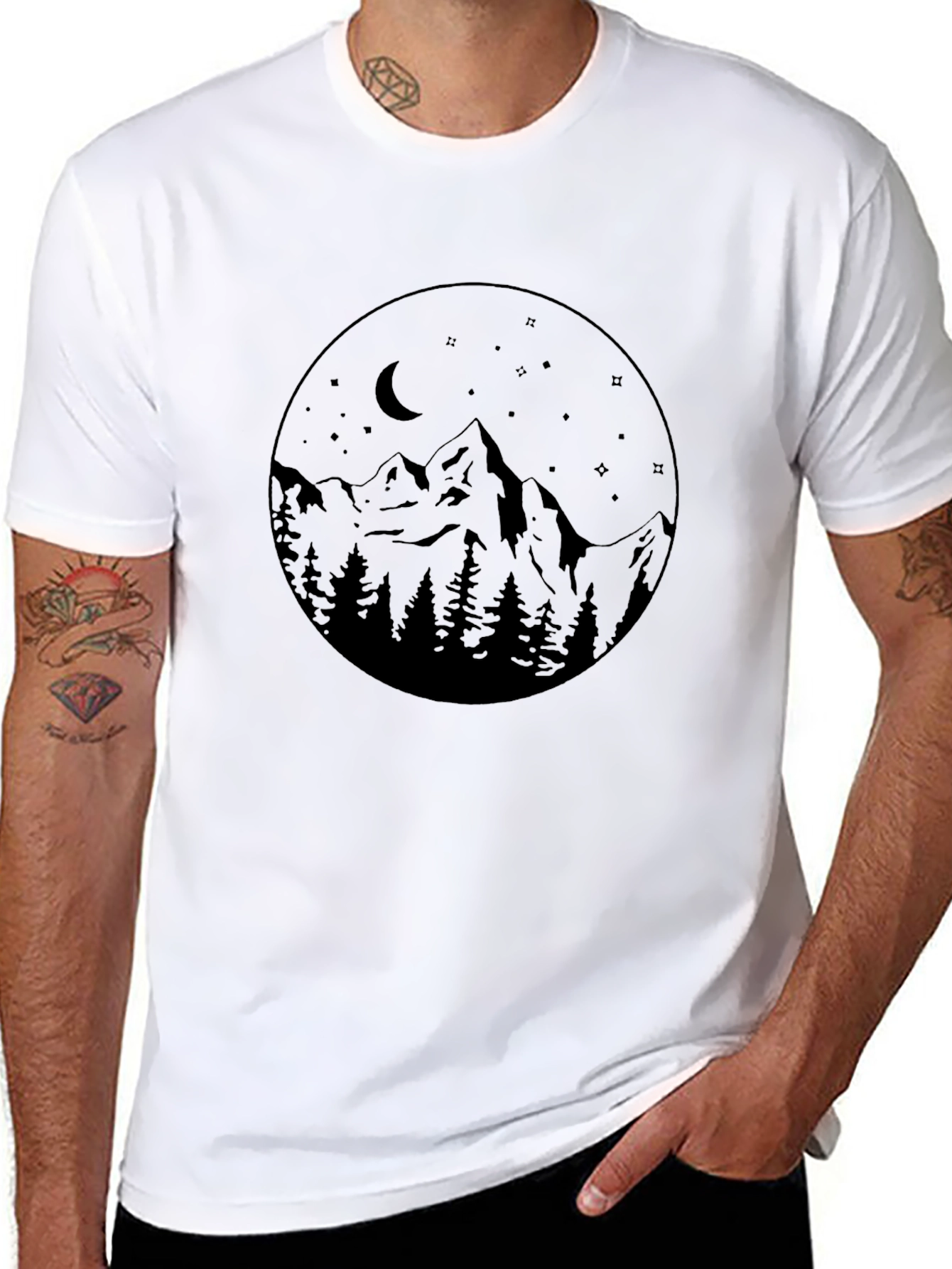 Mountain Moon Graphic Tee - Black Cotton Blend
