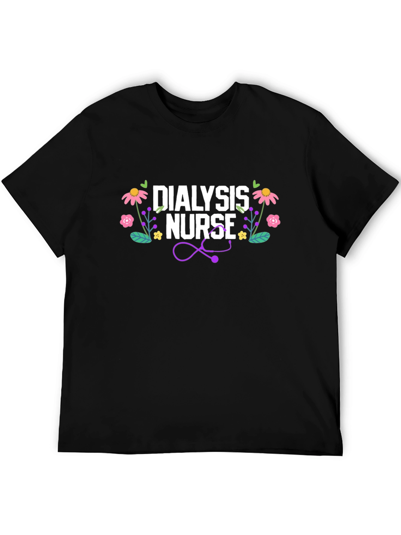 Dialysis Nurse Floral Stethoscope T-Shirt