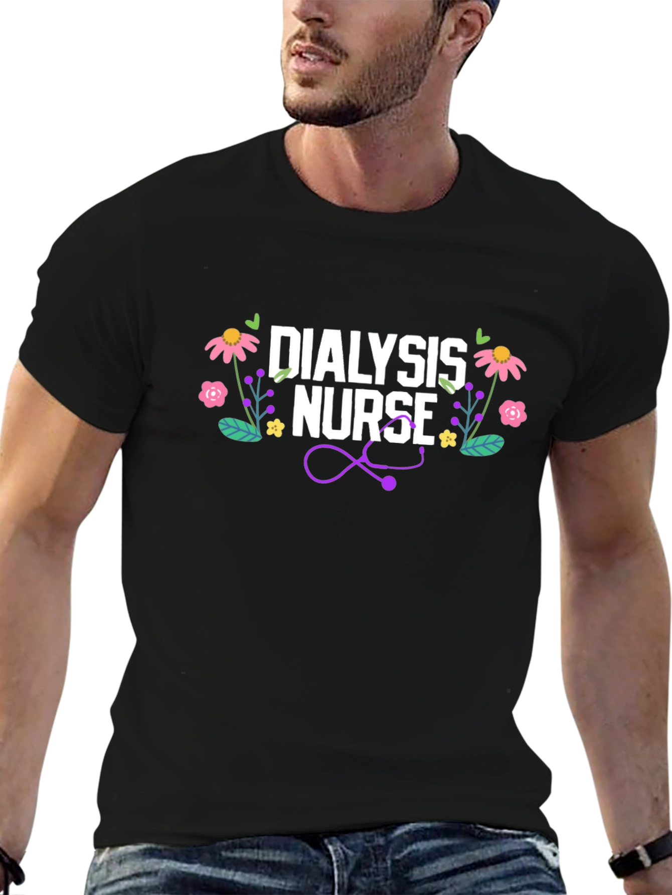Dialysis Nurse Floral Stethoscope T-Shirt