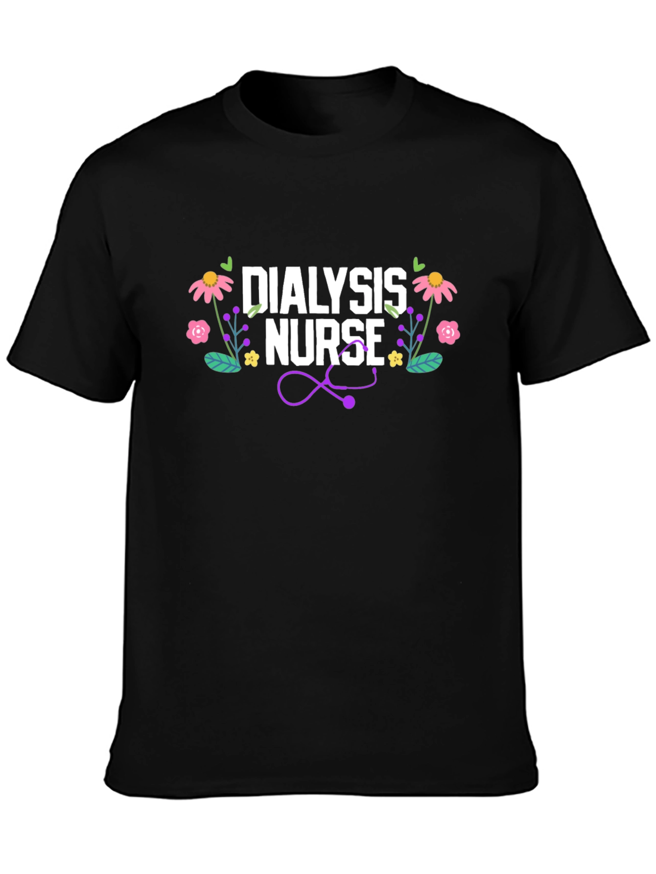 Dialysis Nurse Floral Stethoscope T-Shirt
