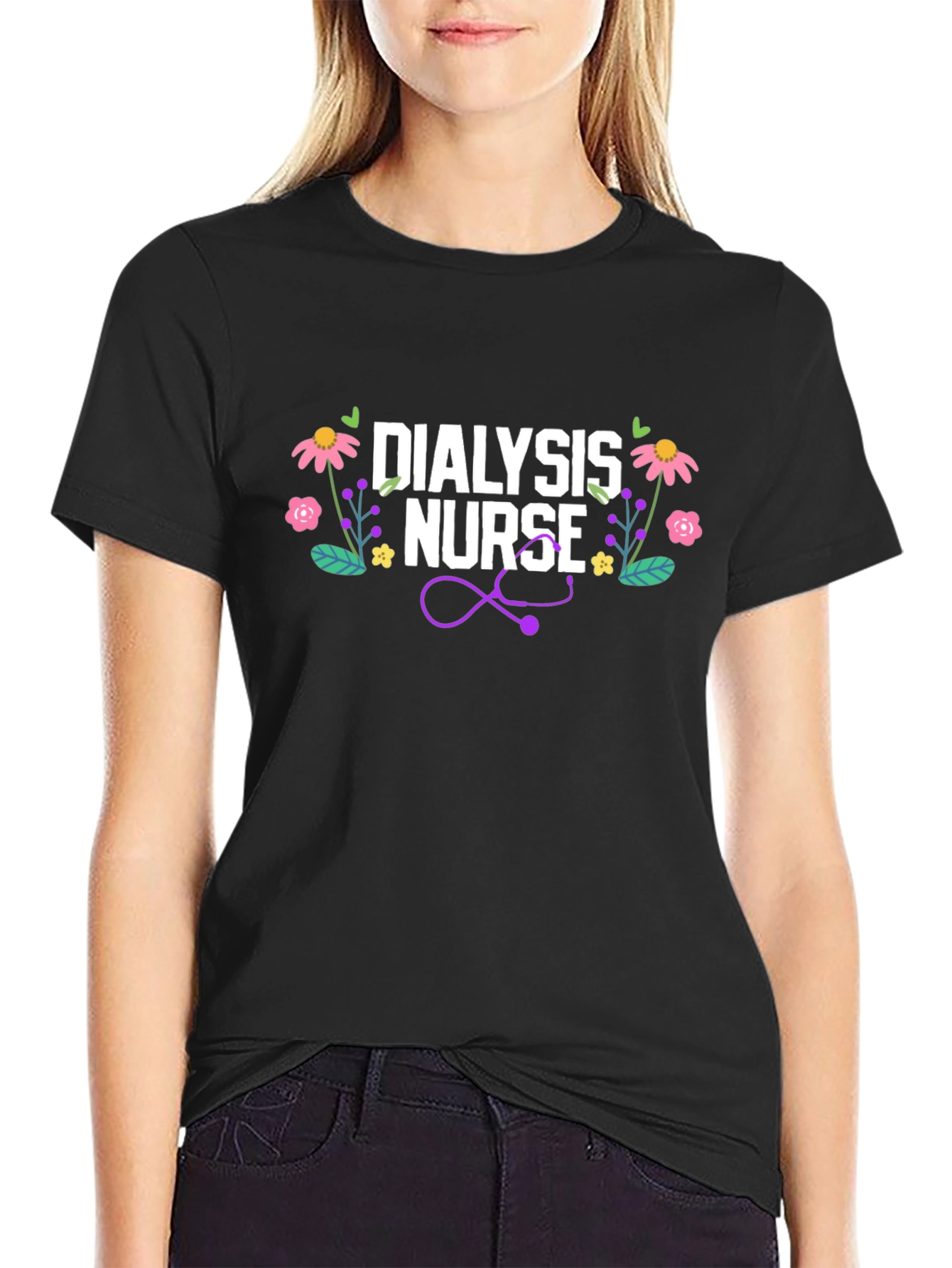 Dialysis Nurse Floral Stethoscope T-Shirt