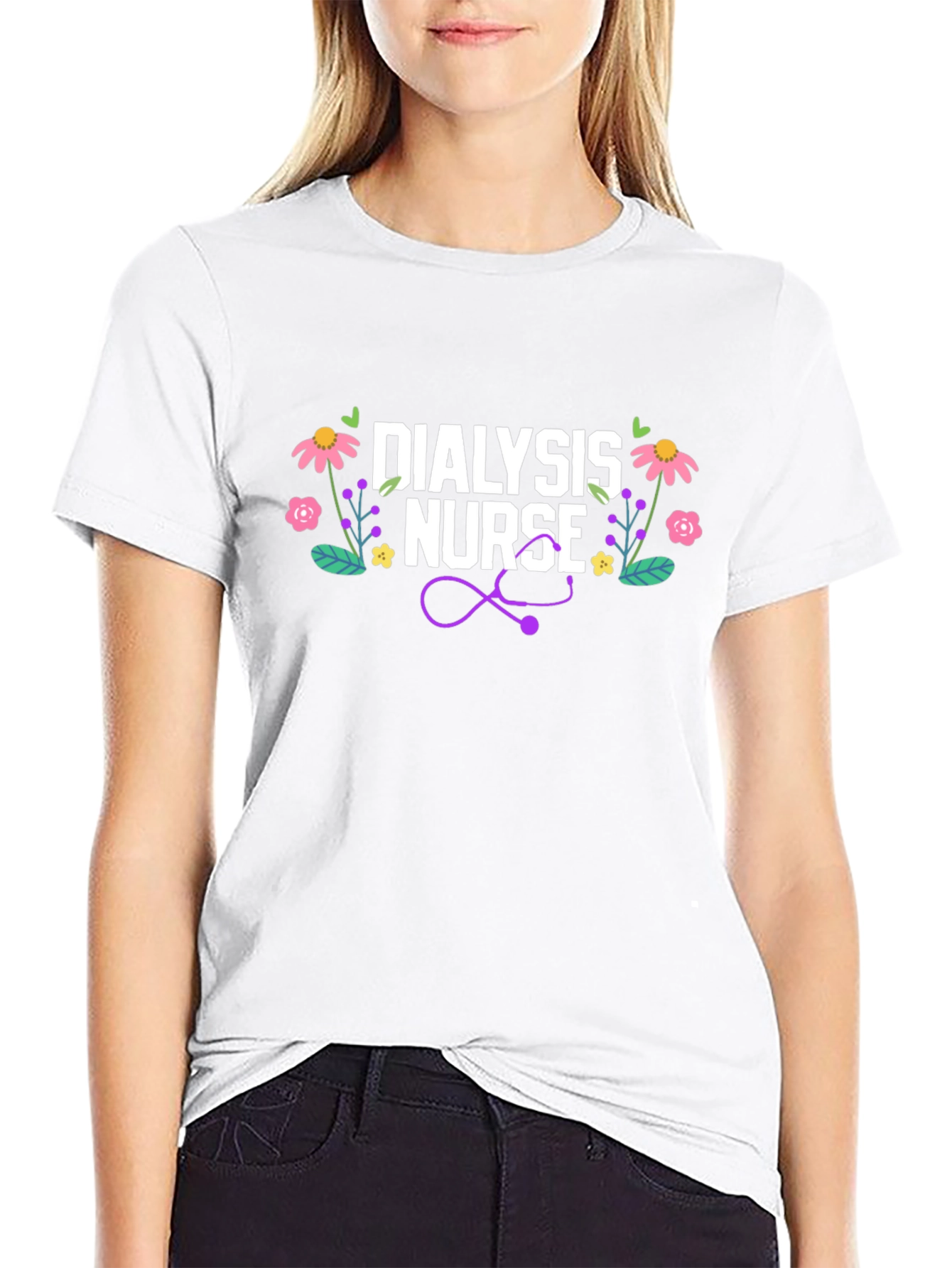 Dialysis Nurse Floral Stethoscope T-Shirt