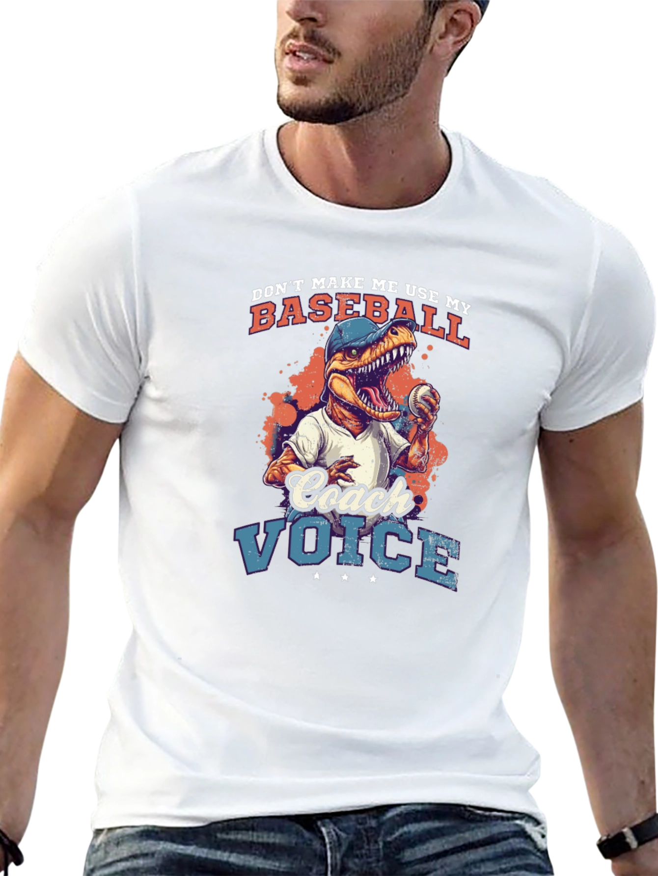 Dino Baseball Coach T-Shirt - Funny Graphic Tee