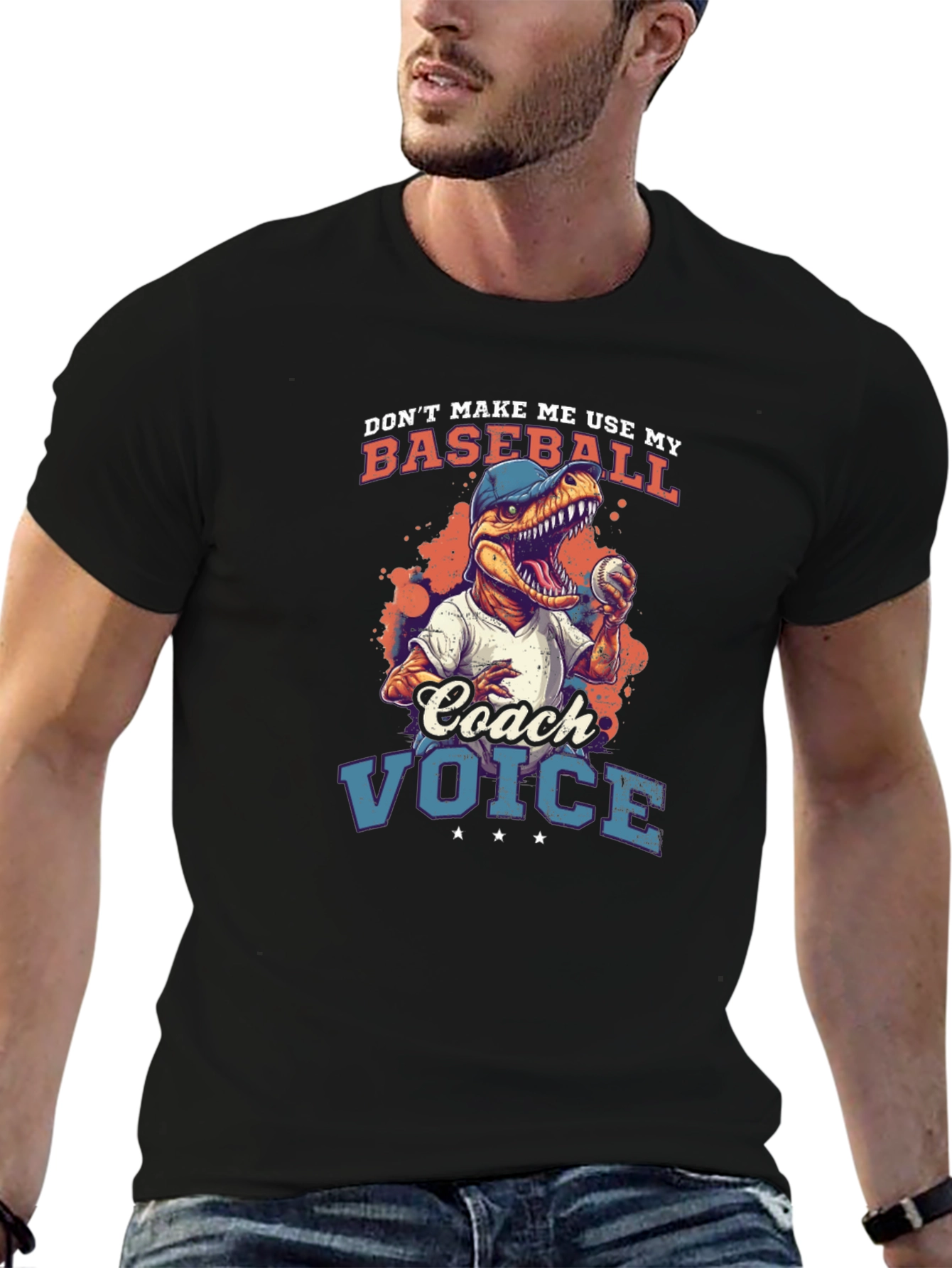 Dino Baseball Coach T-Shirt - Funny Graphic Tee