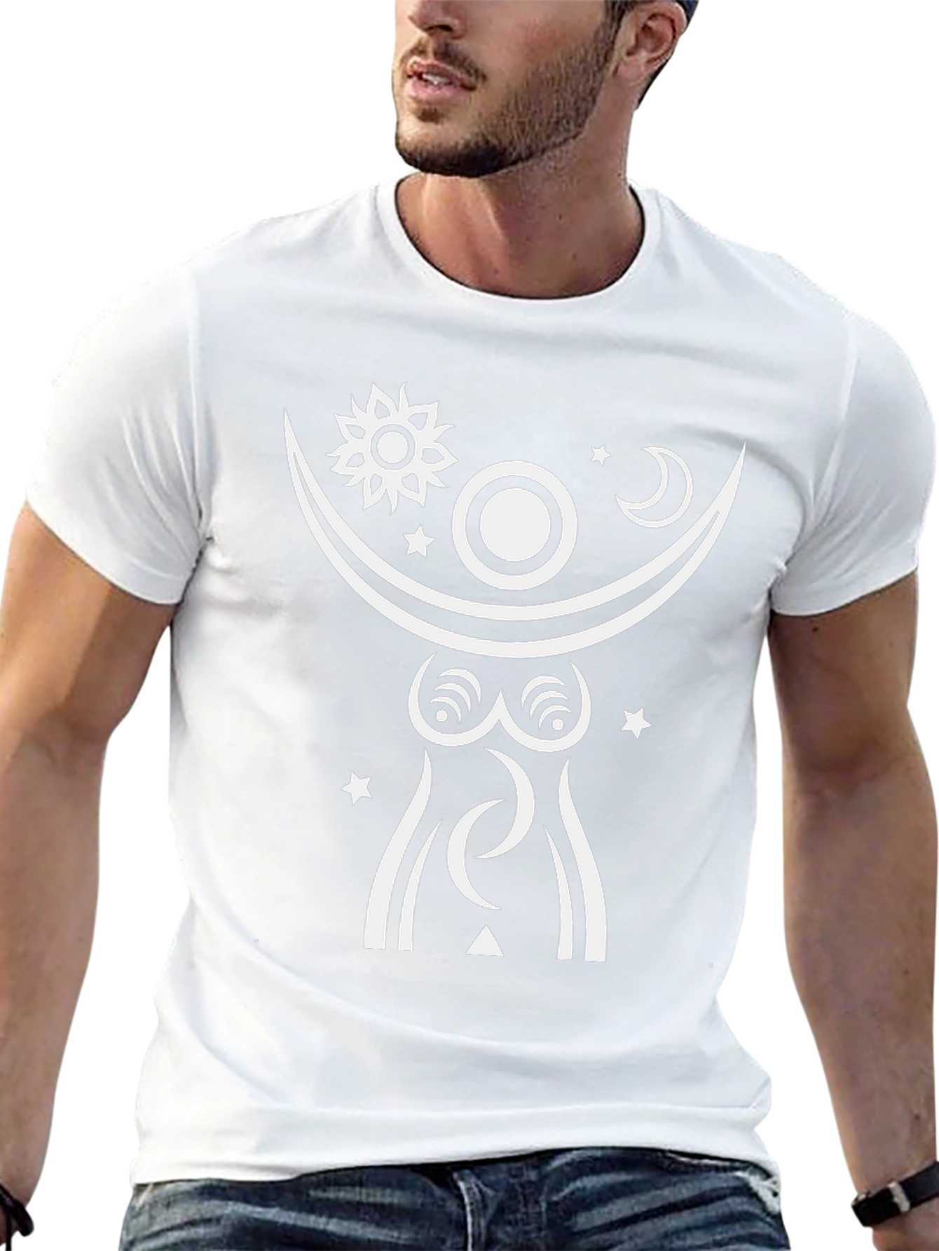 Celestial Goddess Graphic Tee - Black Cotton Shirt