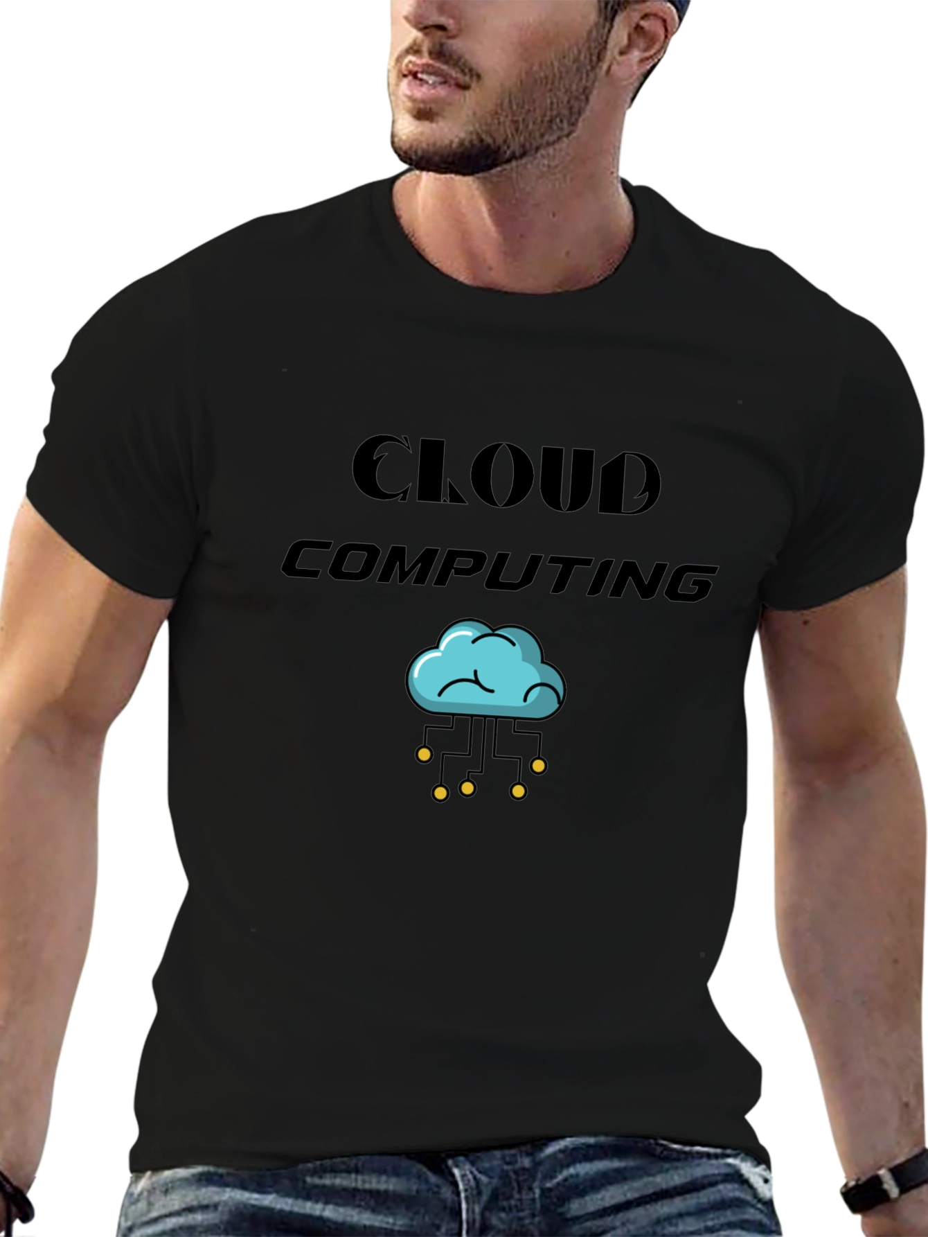 Cloud Computing Graphic Tee - Black Cotton T-Shirt