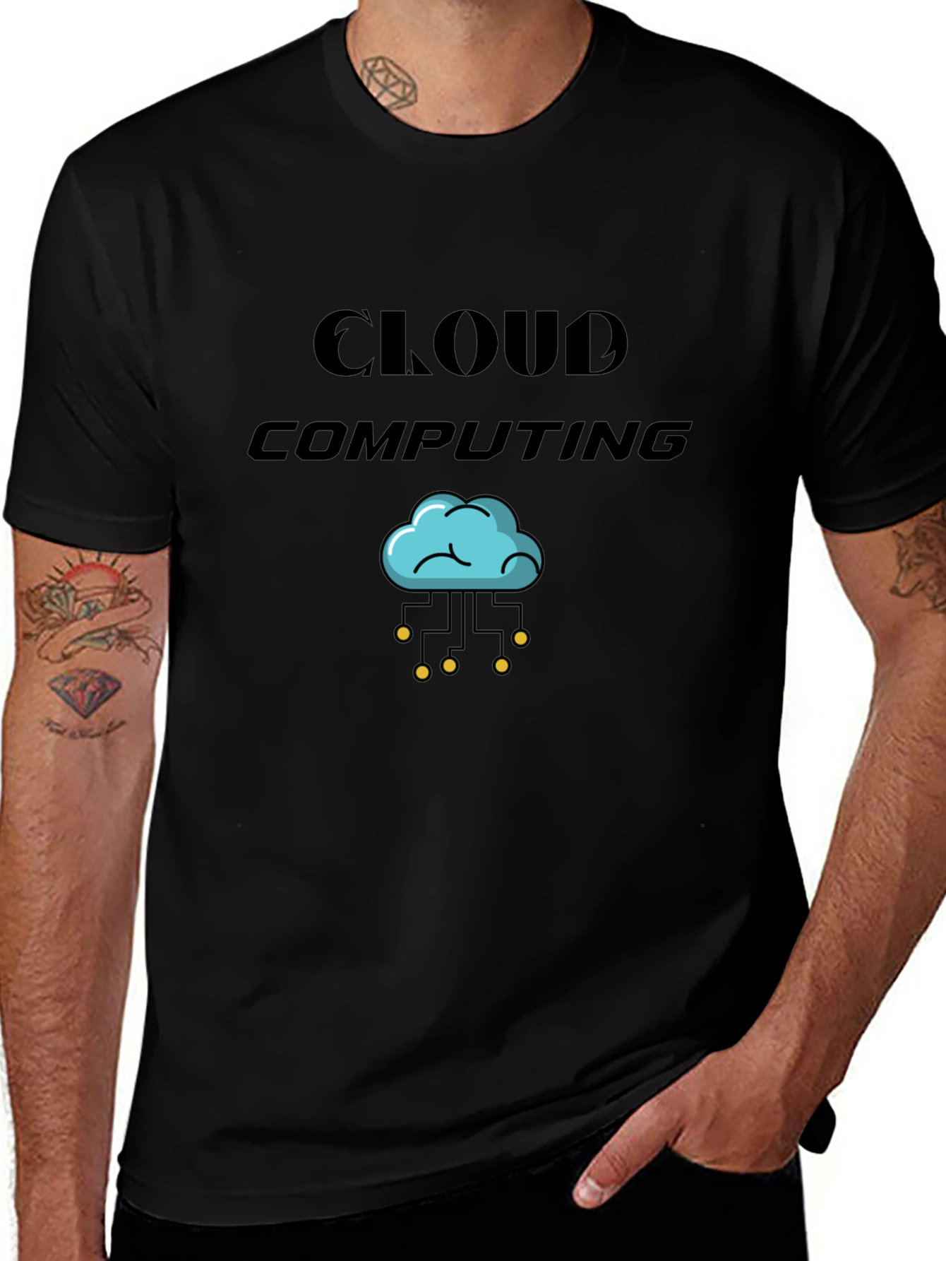Cloud Computing Graphic Tee - Black Cotton T-Shirt