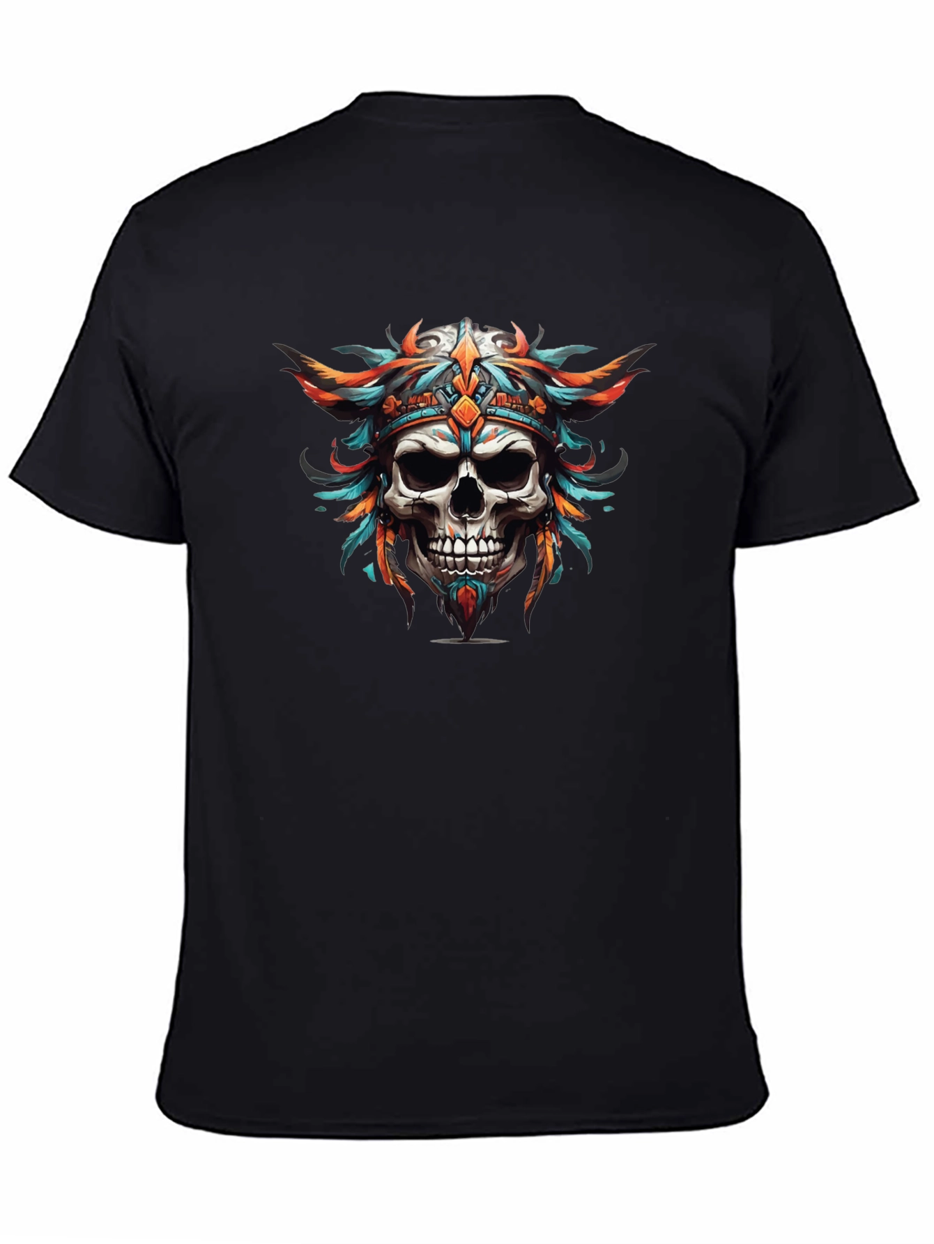 Skull Headdress Graphic Print Black T-Shirt