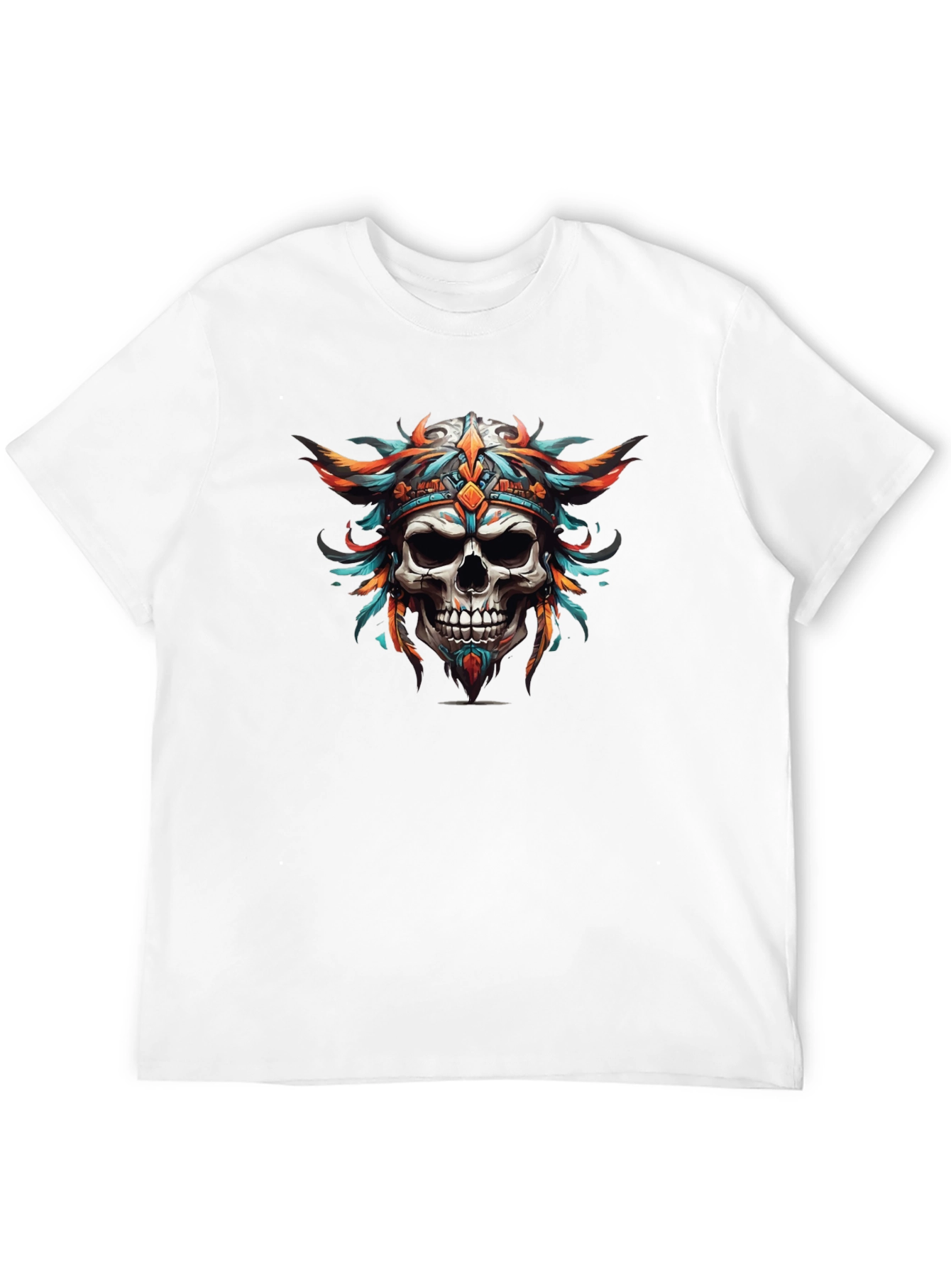 Skull Headdress Graphic Print Black T-Shirt