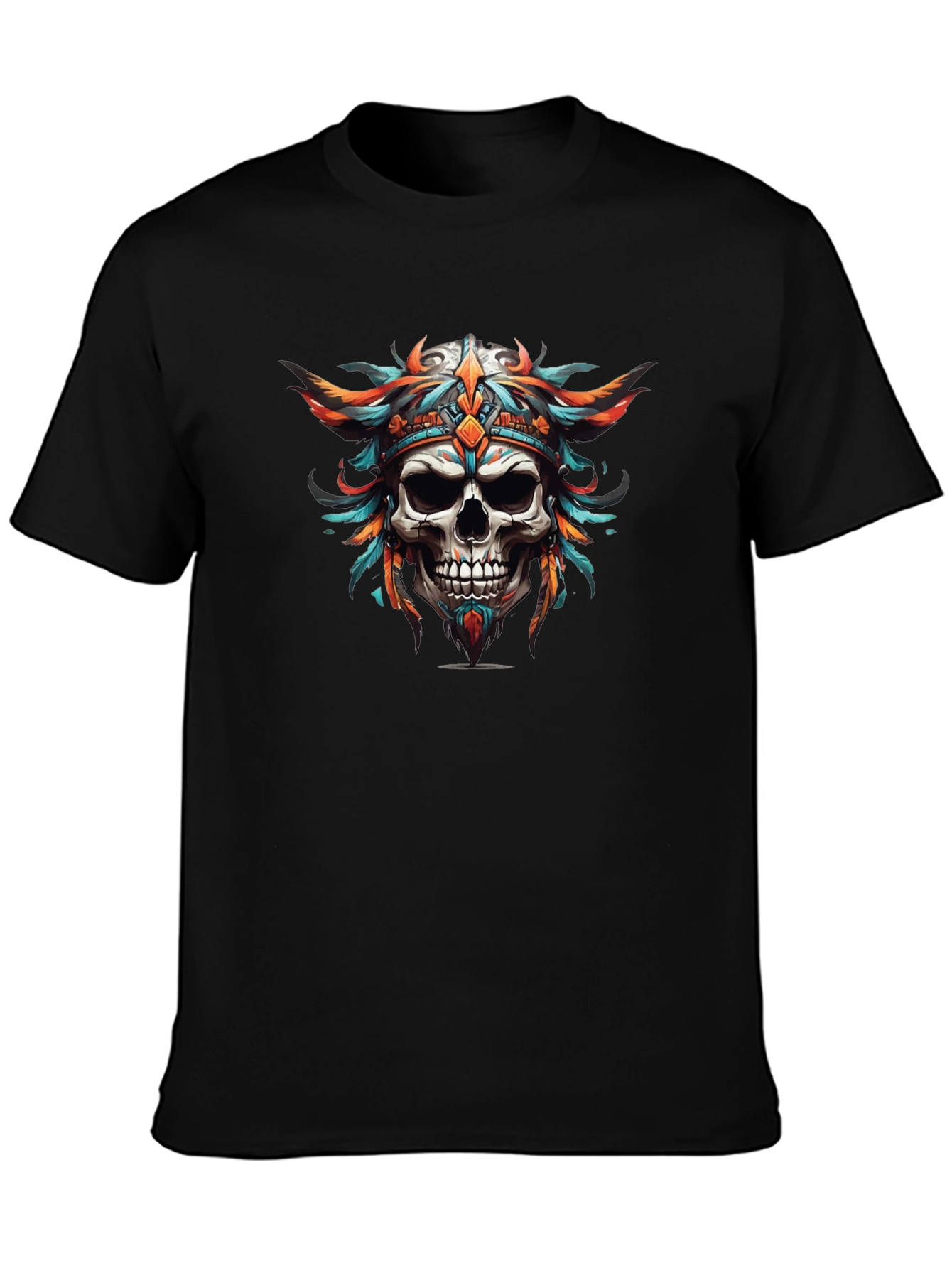 Skull Headdress Graphic Print Black T-Shirt