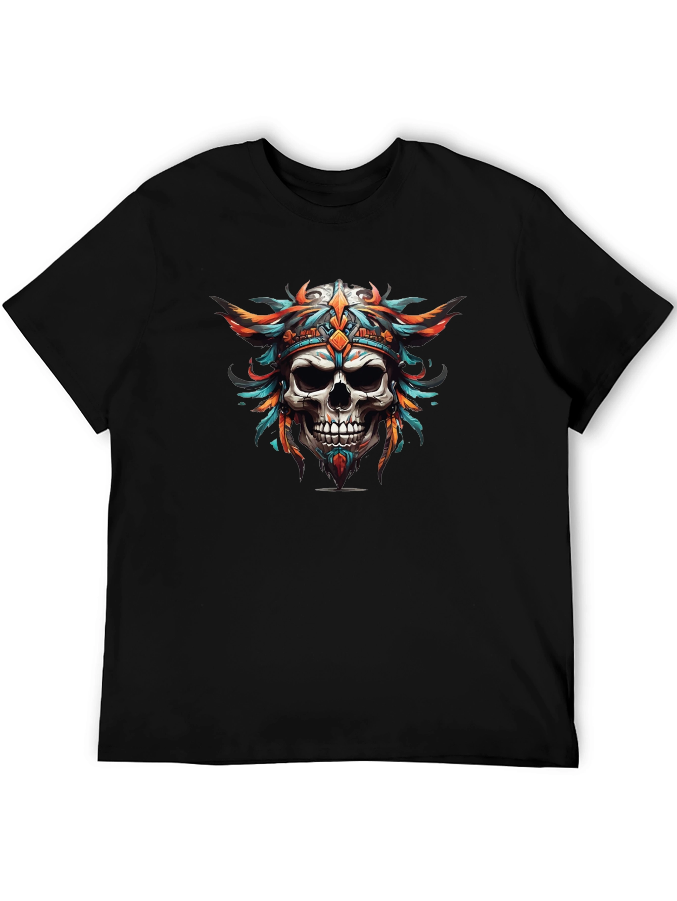 Skull Headdress Graphic Print Black T-Shirt
